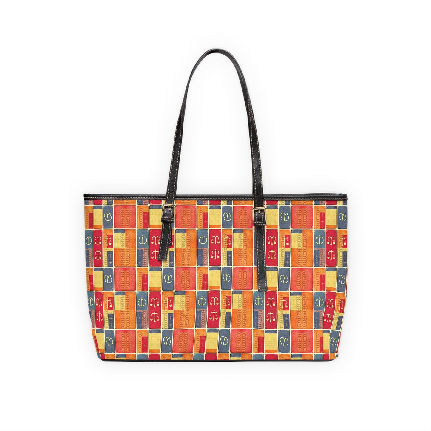 Leather Shoulder Bag, Libra, Zodiac v4, Shapes Pattern
