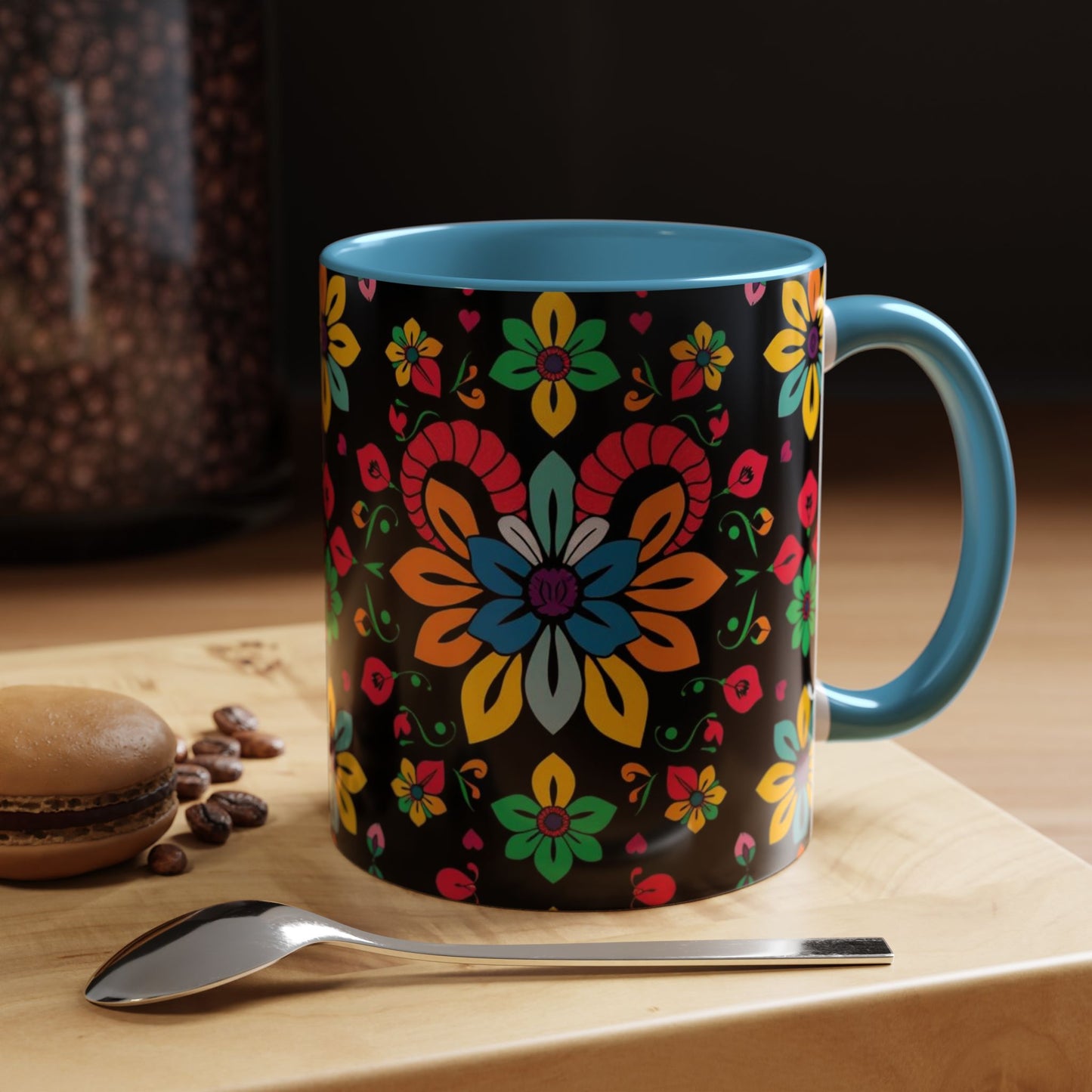 Accent Coffee Mug, Aries, Zodiac v3, Flower Pattern, (11, 15oz)