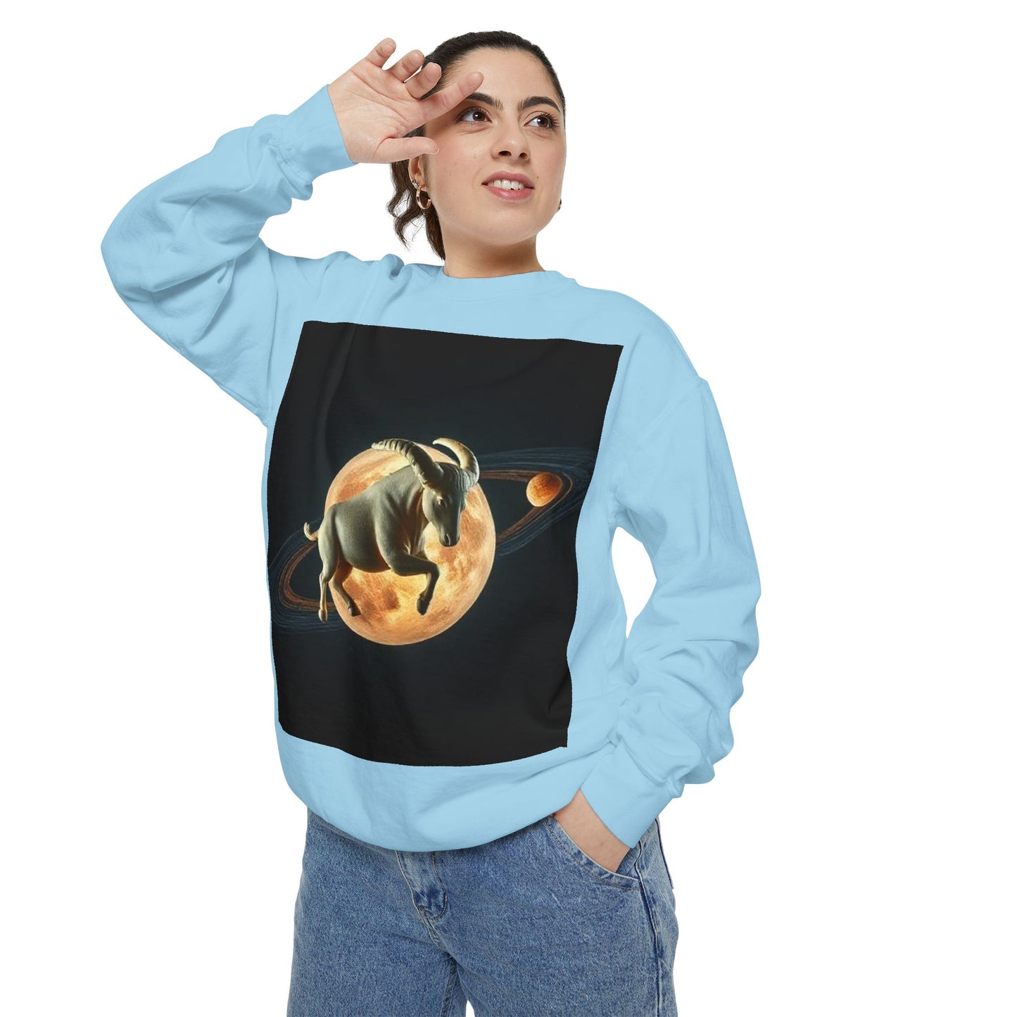 Garment-Dyed Sweatshirt, Unisex, Space Animal Design v1, Taurus