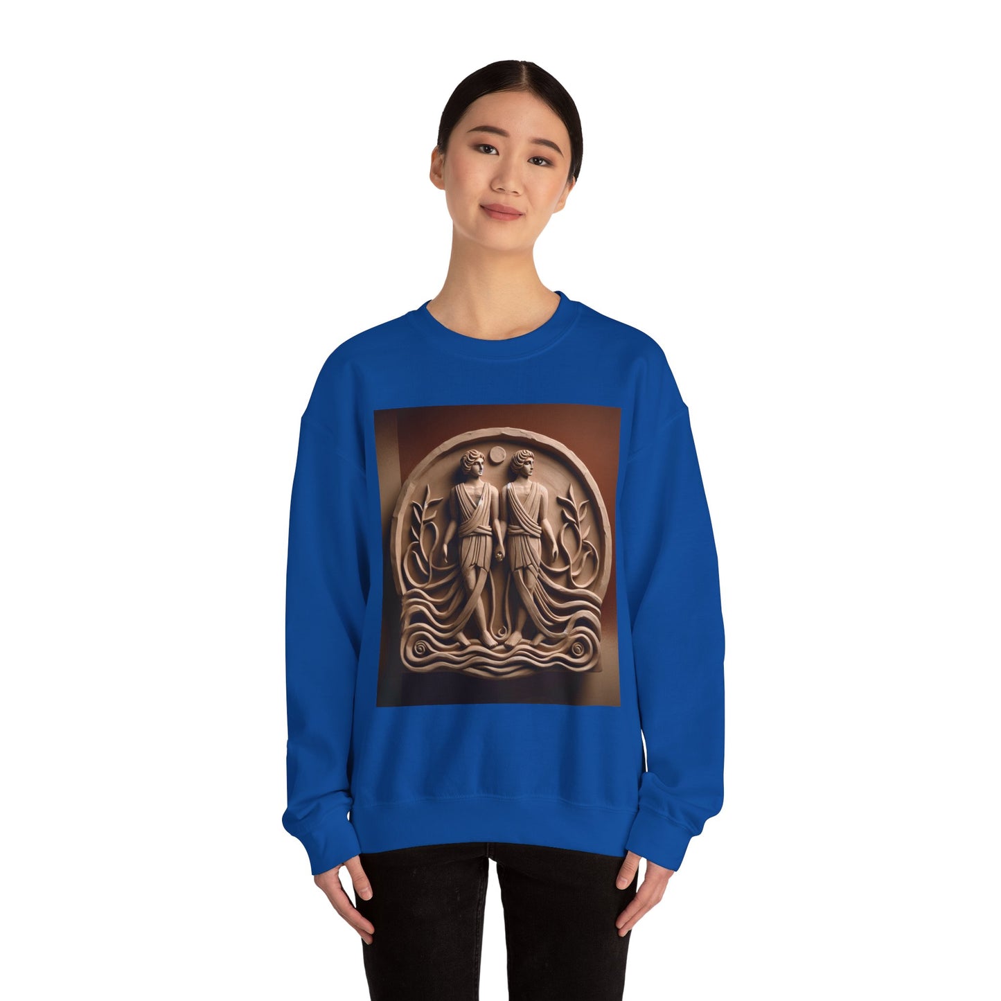 Unisex Heavy Blend™ Crewneck Sweatshirt, Stone Twins, Gemini Zodiac Design