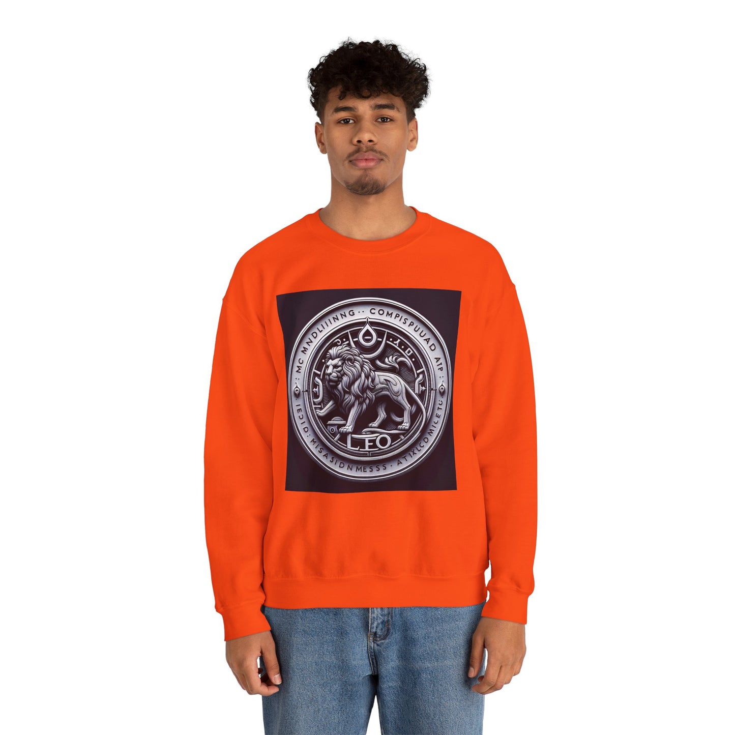 Unisex Heavy Blend™ Crewneck Sweatshirt, Lion Coin, Leo Zodiac Design