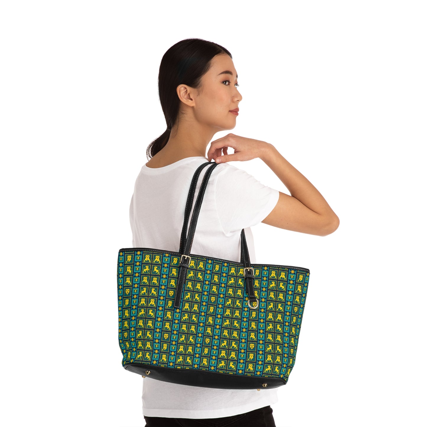 Leather Shoulder Bag, Leo, Zodiac v4, Shapes Pattern