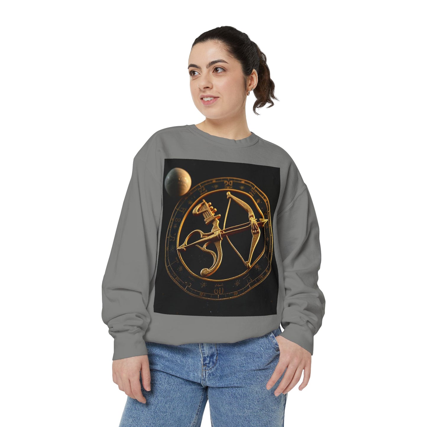 Garment-Dyed Sweatshirt, Unisex, Space Symbol Design, Sagittarius