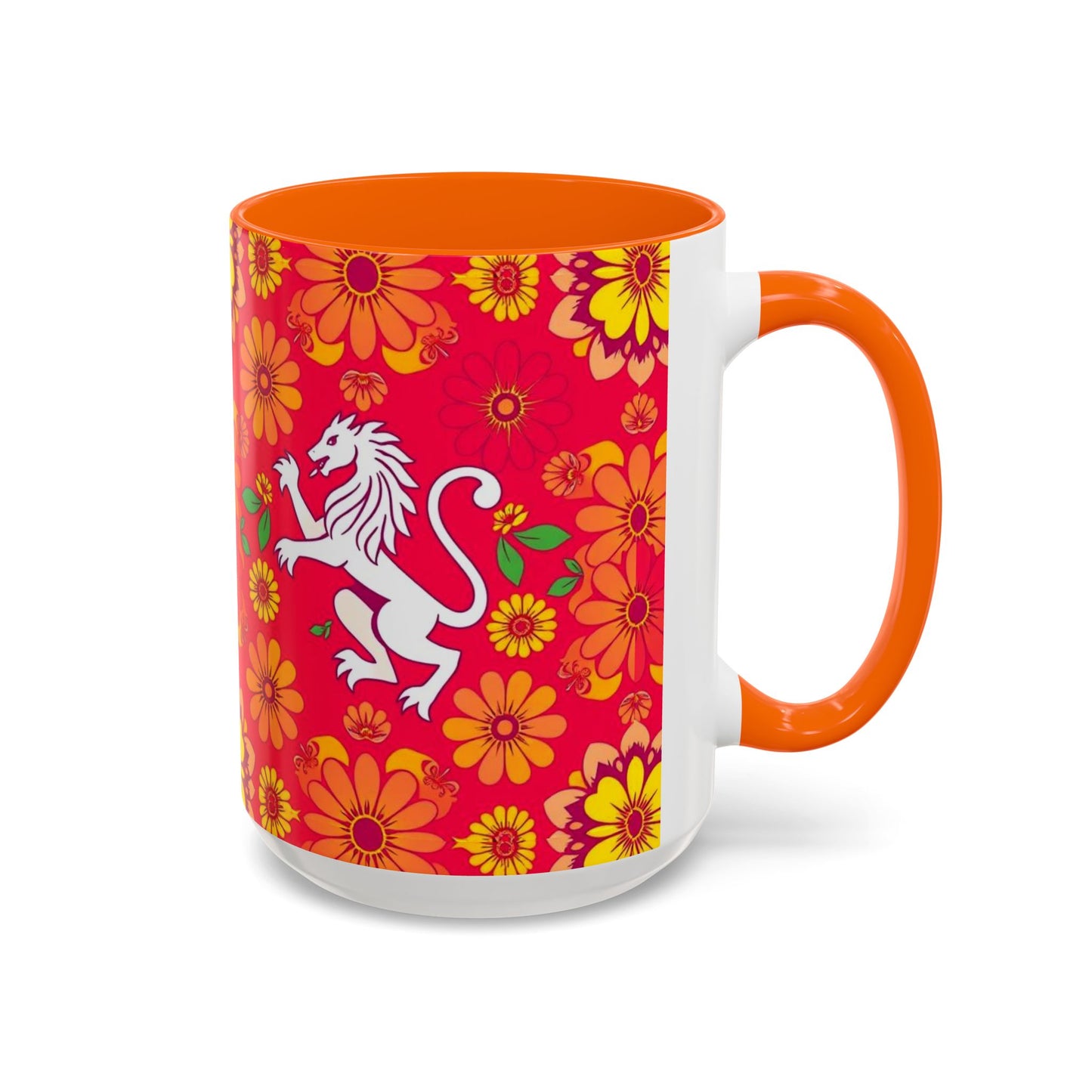 Accent Coffee Mug, Leo, Zodiac v4, Flower Pattern, (11, 15oz)