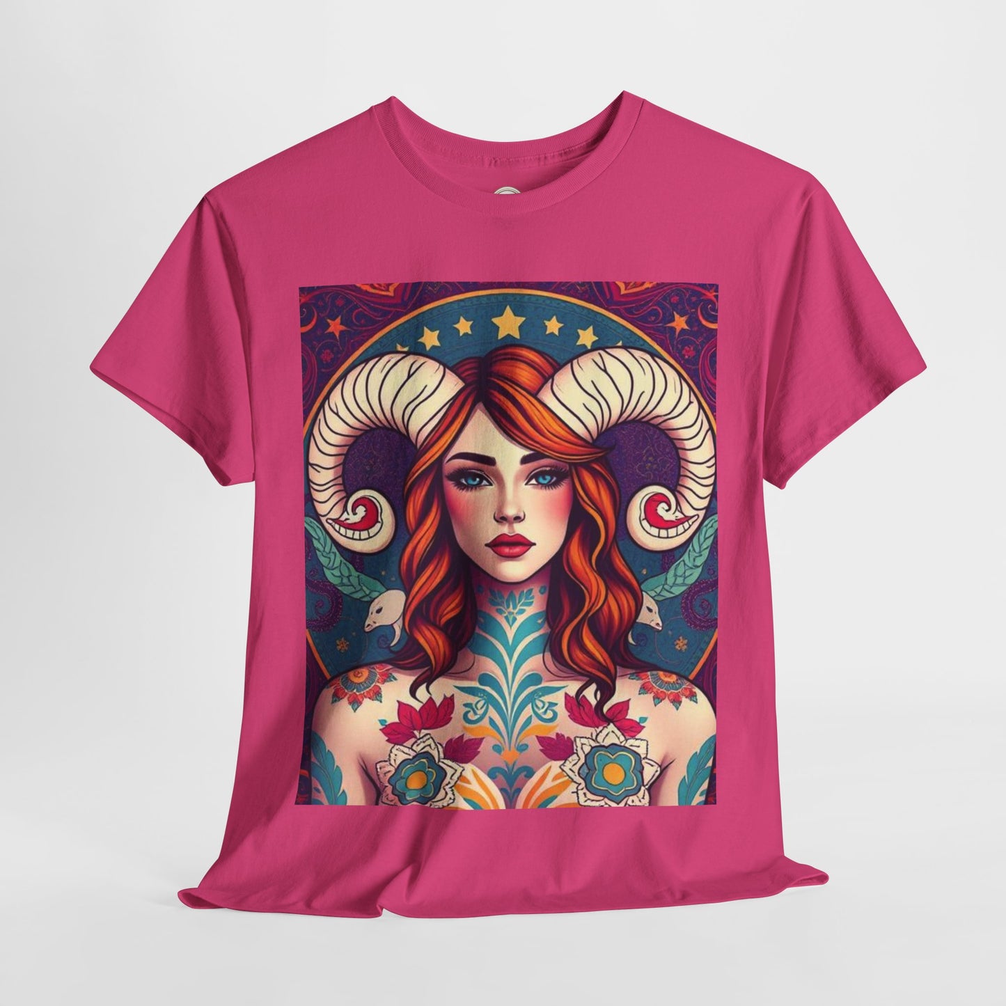 Unisex Heavy Cotton T-Shirt, Aries, Zodiac v1, Sexy Art