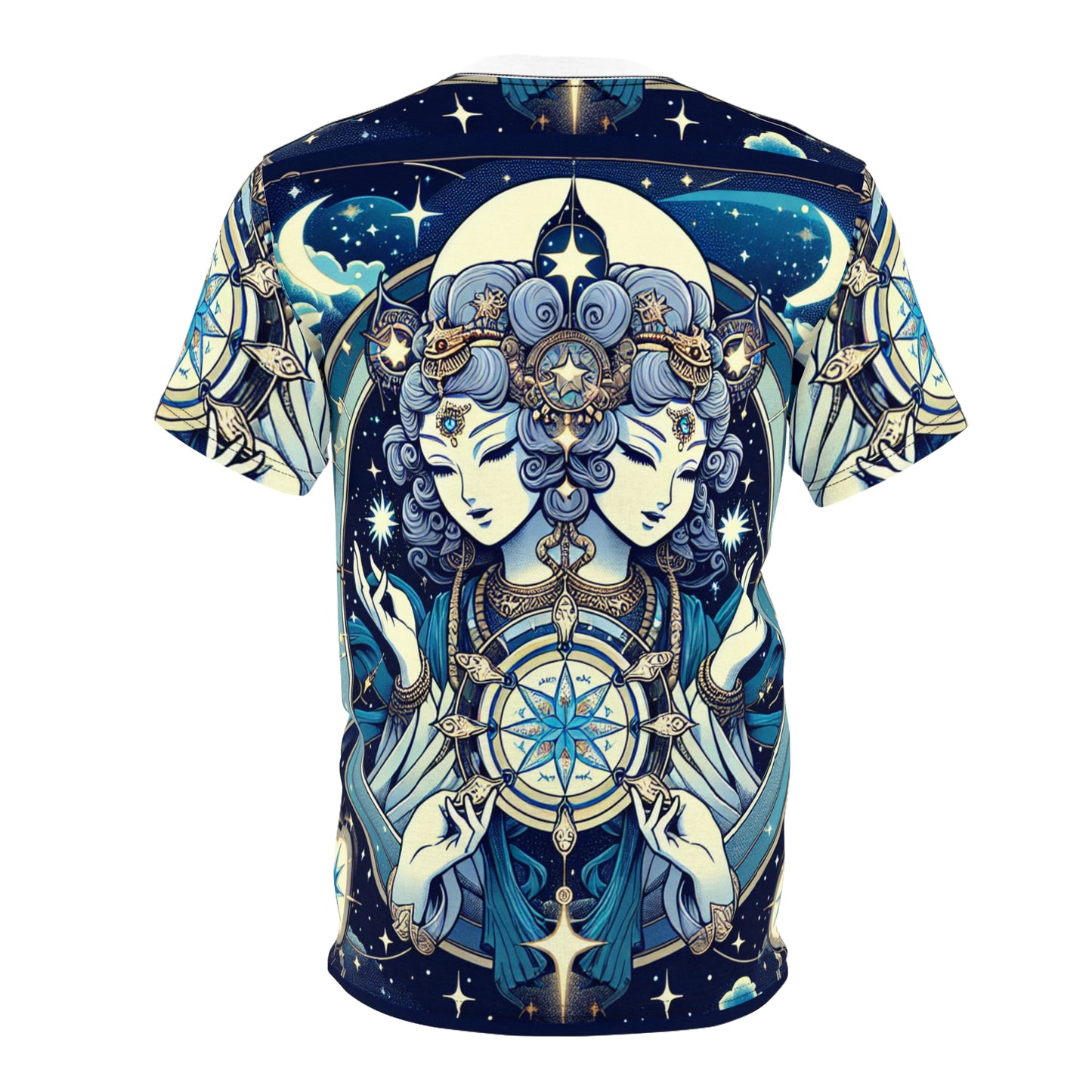 Unisex Cut & Sew T-Shirt (AOP), Twin Heads, Gemini Zodiac Design, Regular fit, 100% Polyester