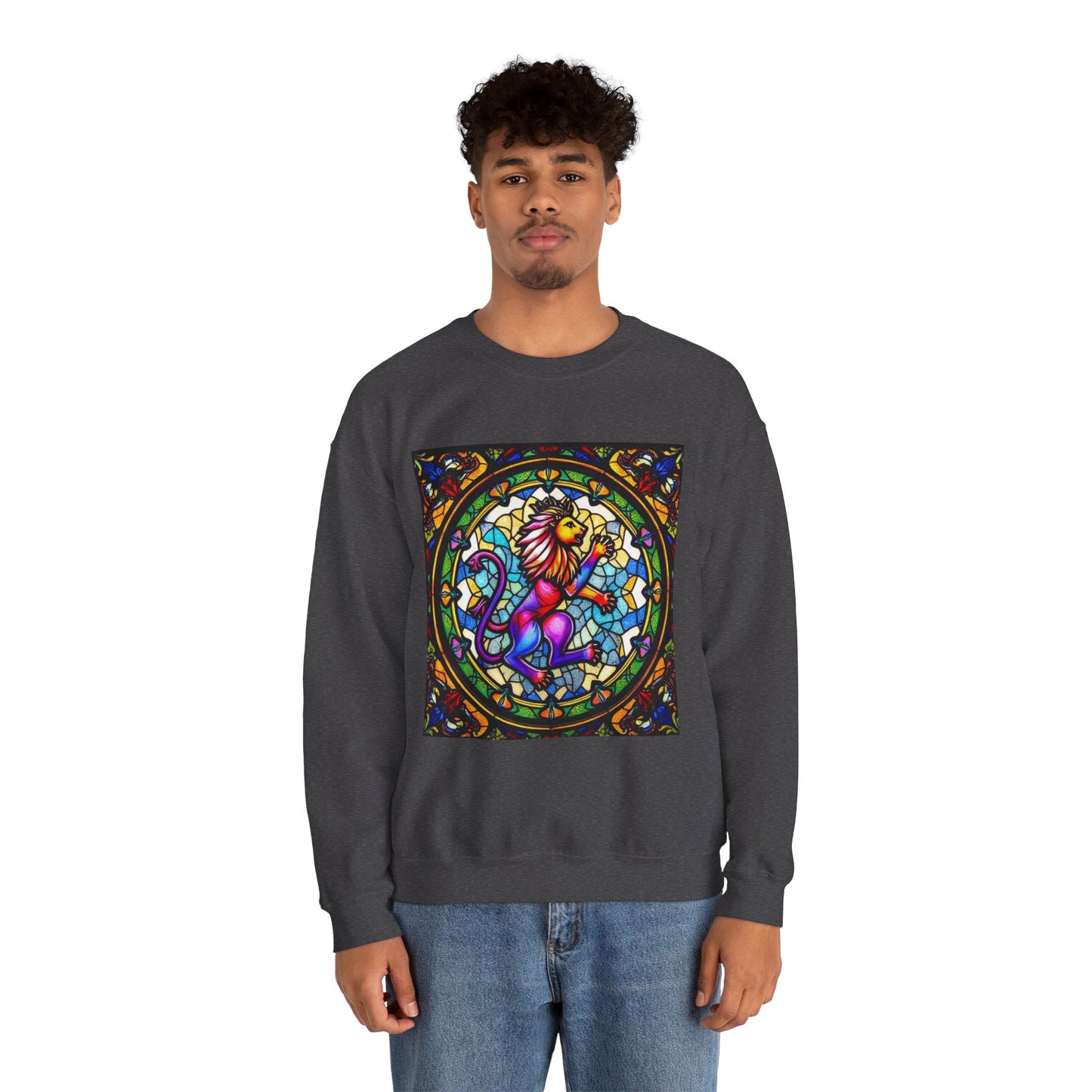 Unisex Heavy Blend™ Crewneck Sweatshirt, Glass, Leo Zodiac Design
