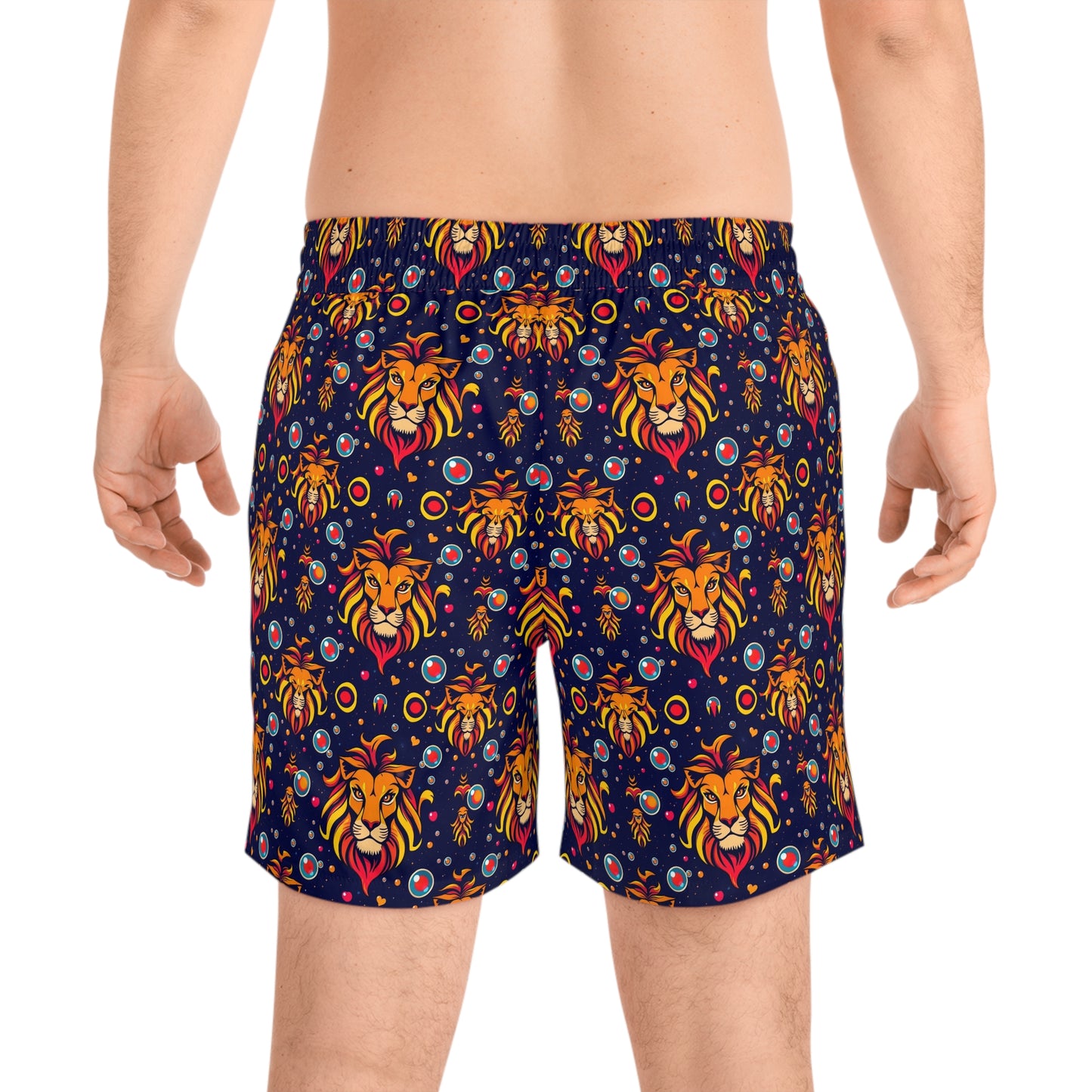 Men's Mid-Length Swim Shorts, (AOP), Leo, Zodiac v3, Bubble Pattern