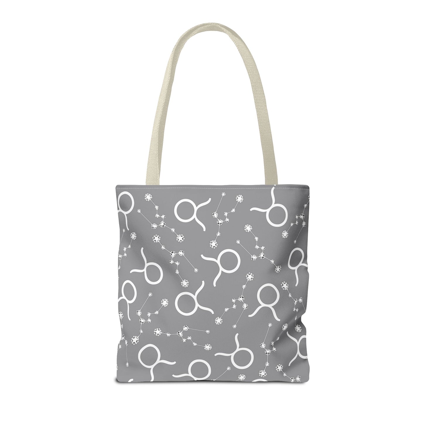 Tote Bag, Taurus Zodiac Sign, AOP, (Grey, White)