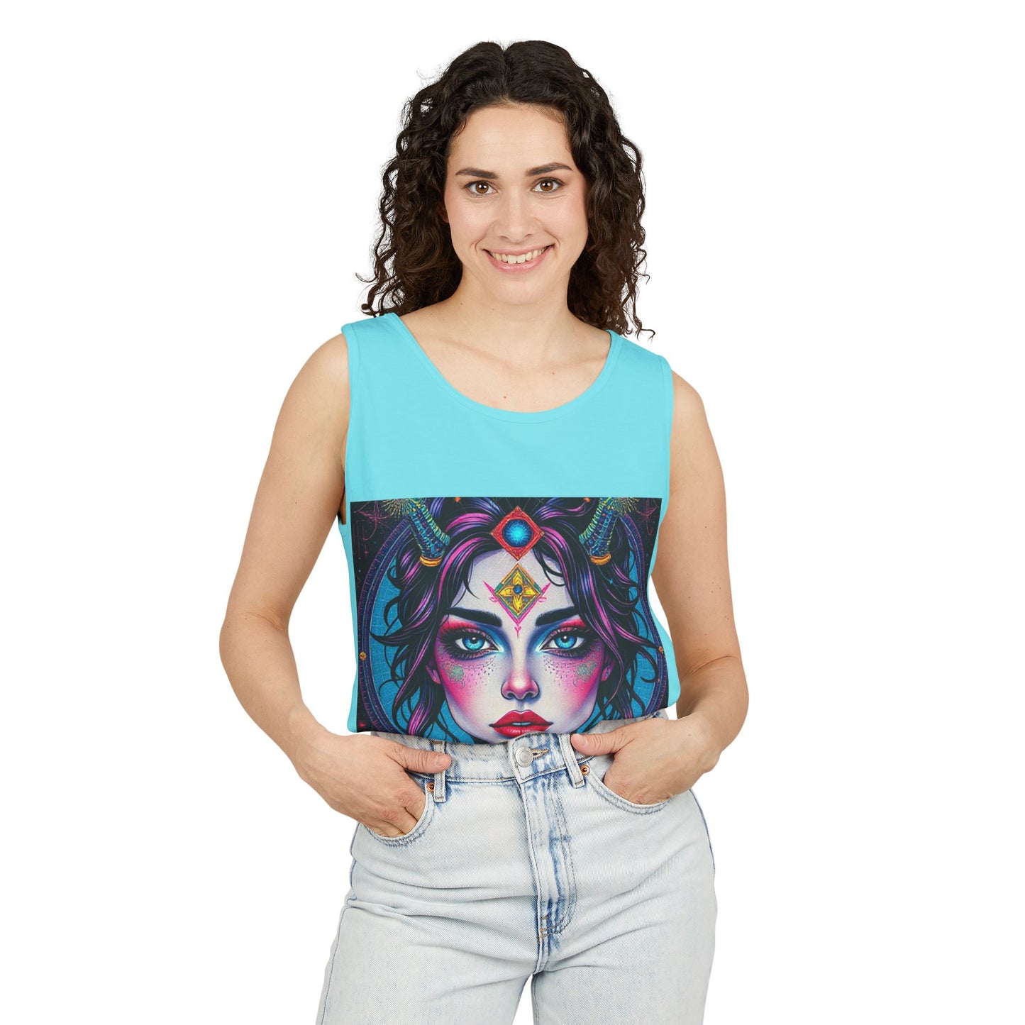 Unisex Garment-Dyed, Tank Top, Aquarius Design, Pop Art, 100% Ringspun US cotton