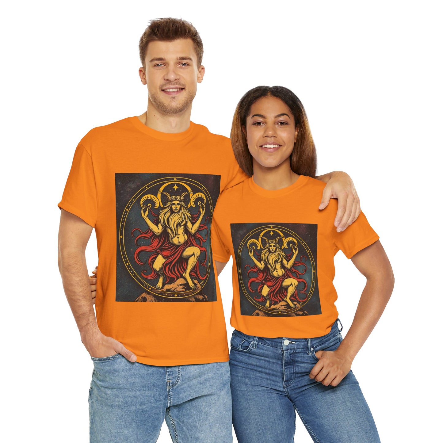 Unisex Heavy Cotton T-Shirt, Aries God 2v, Zodiac Design