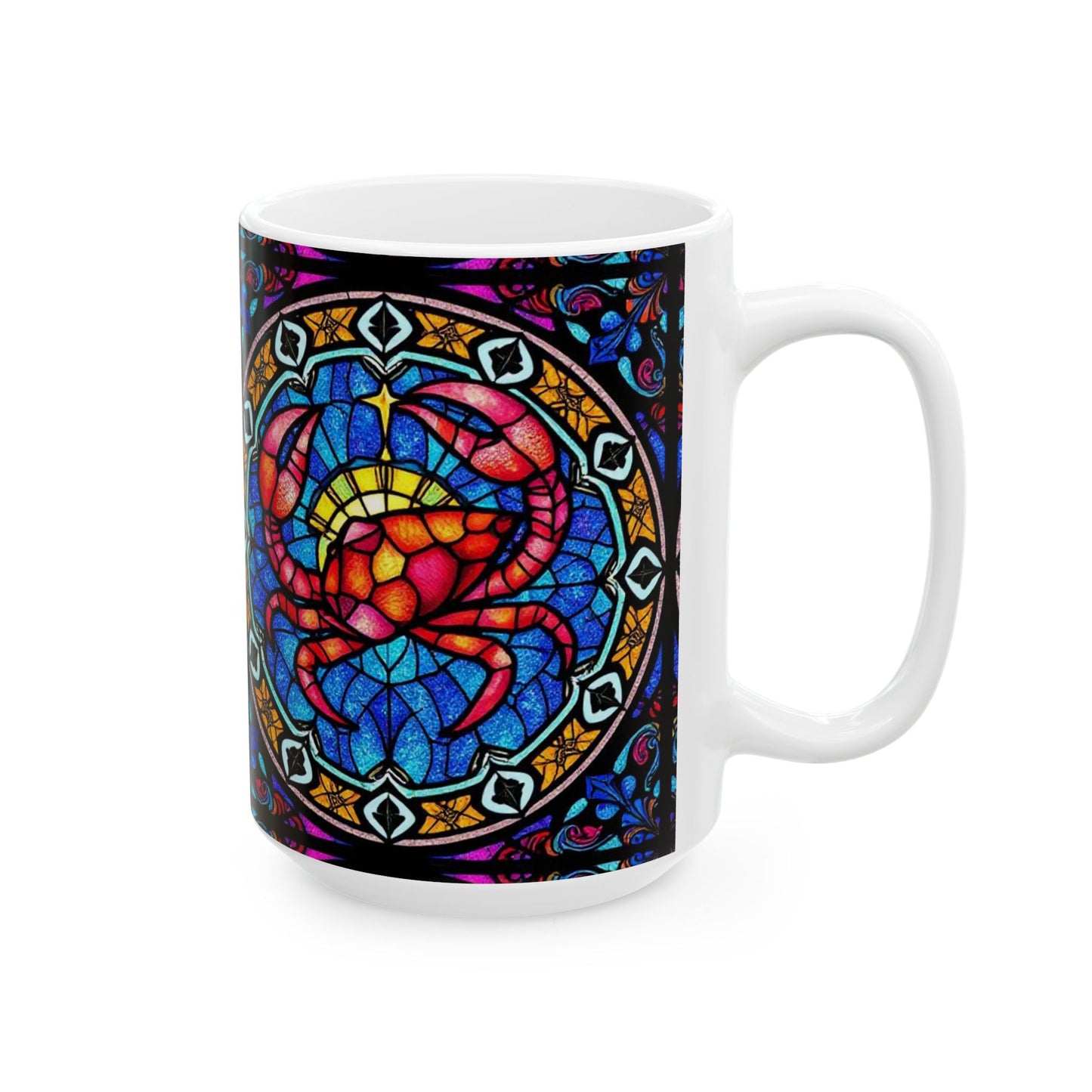 Ceramic Mug, (11oz, 15oz), Ceramic Coffee Mug, AOP, Glass Design, Cancer Zodiac