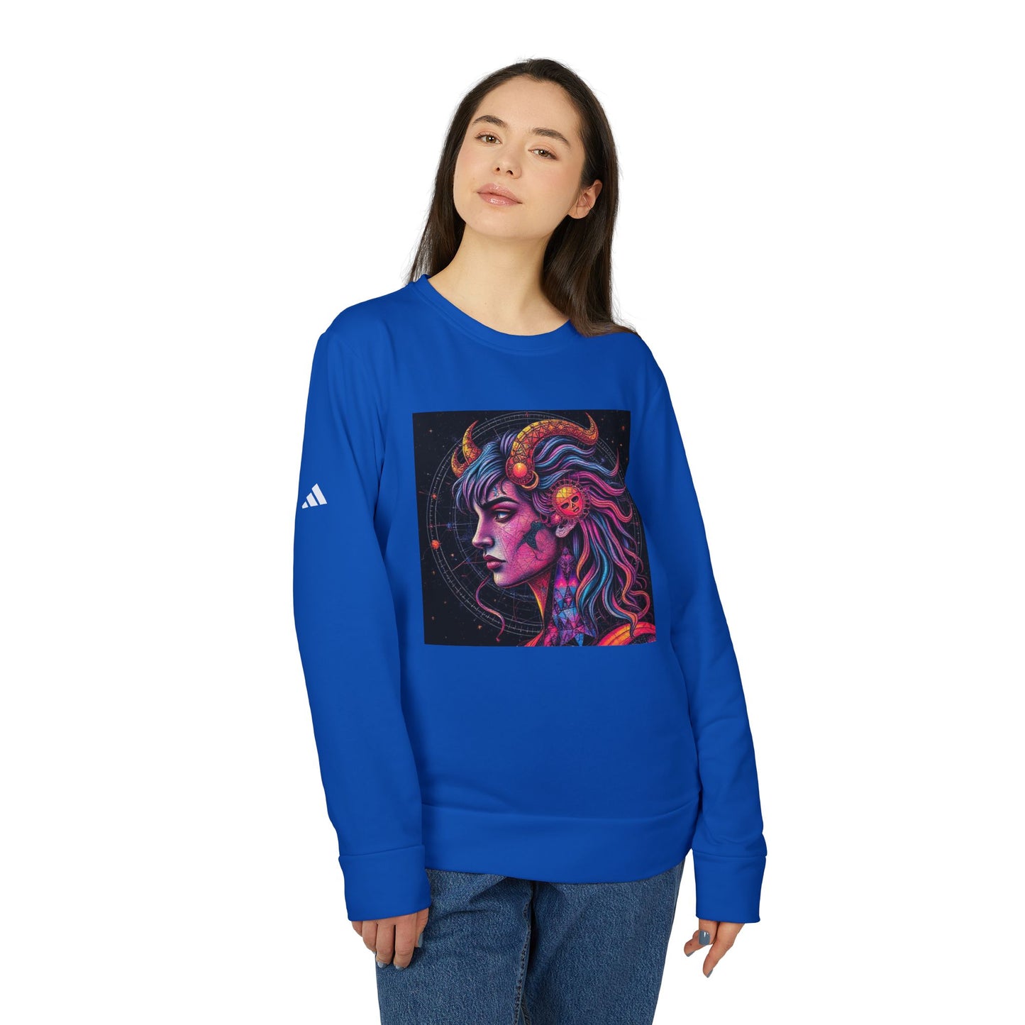Adidas, Unisex Fleece Crewneck Sweatshirt, Virgo, Pop Art, Zodiac