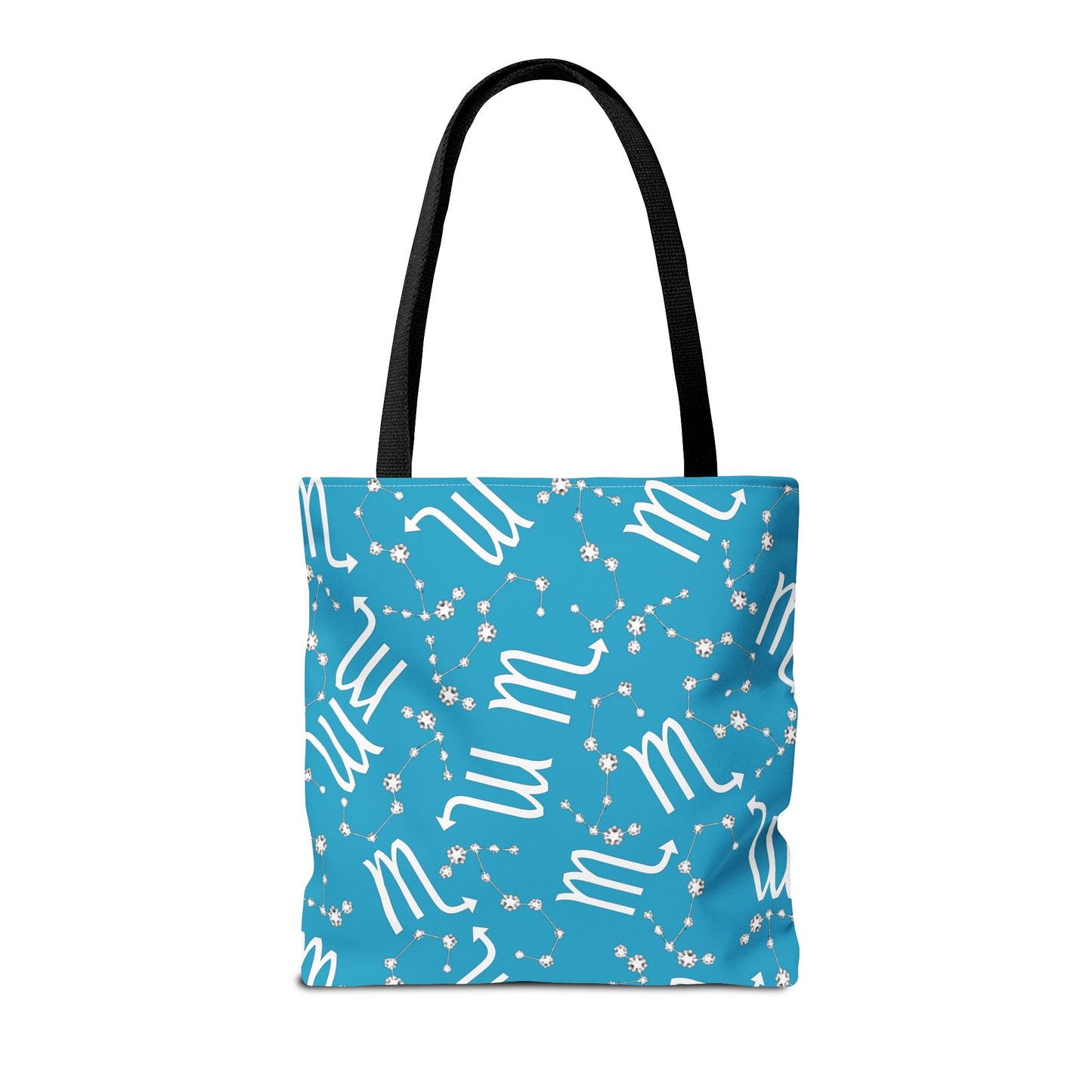 Tote Bag, Scorpio Zodiac Sign, AOP, (Turquoise, White)