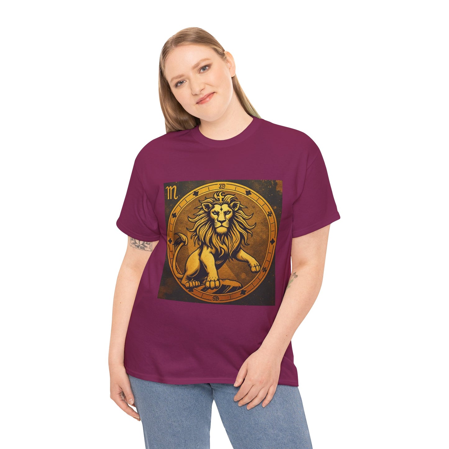 Unisex Heavy Cotton T-Shirt, Gold Lion v1, Leo Zodiac Design