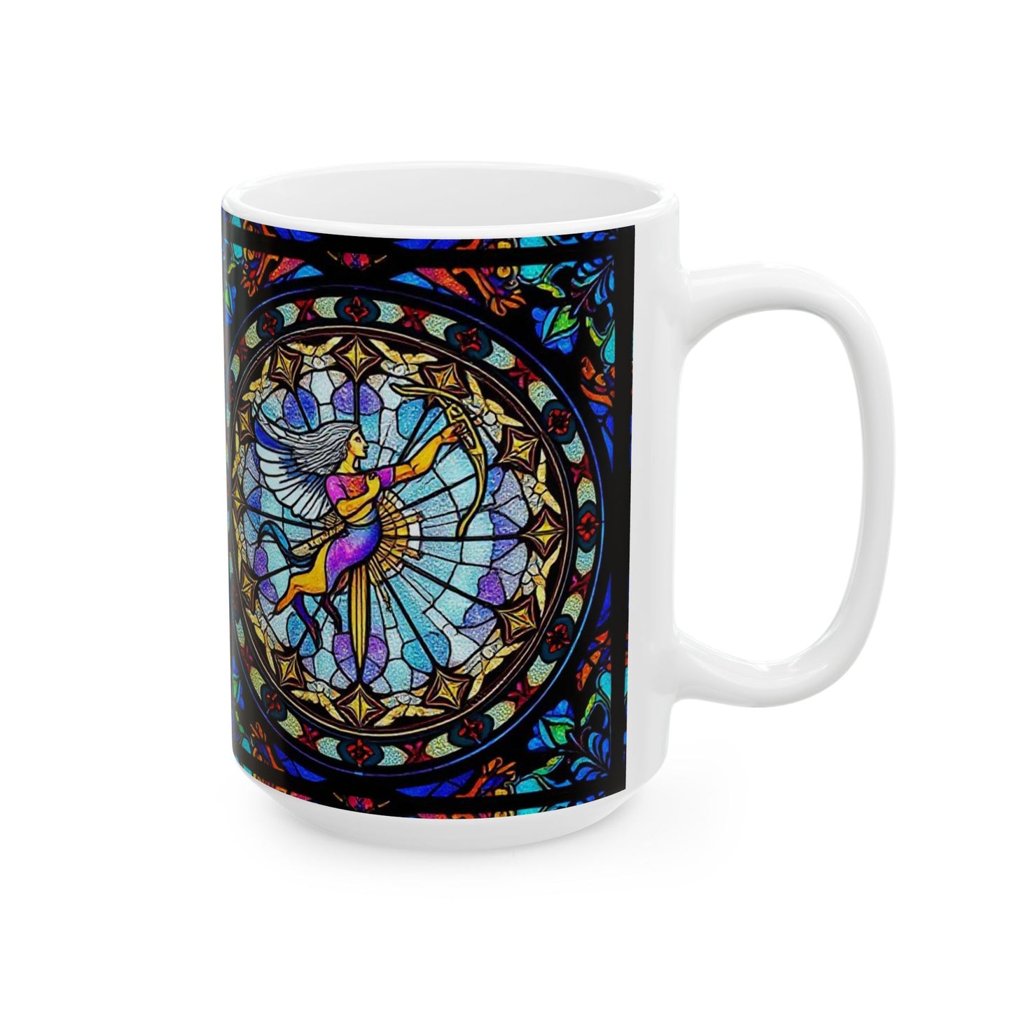 Ceramic Mug, (11oz, 15oz), Ceramic Coffee Mug, AOP, Glass Design v1, Sagittarius Zodiac