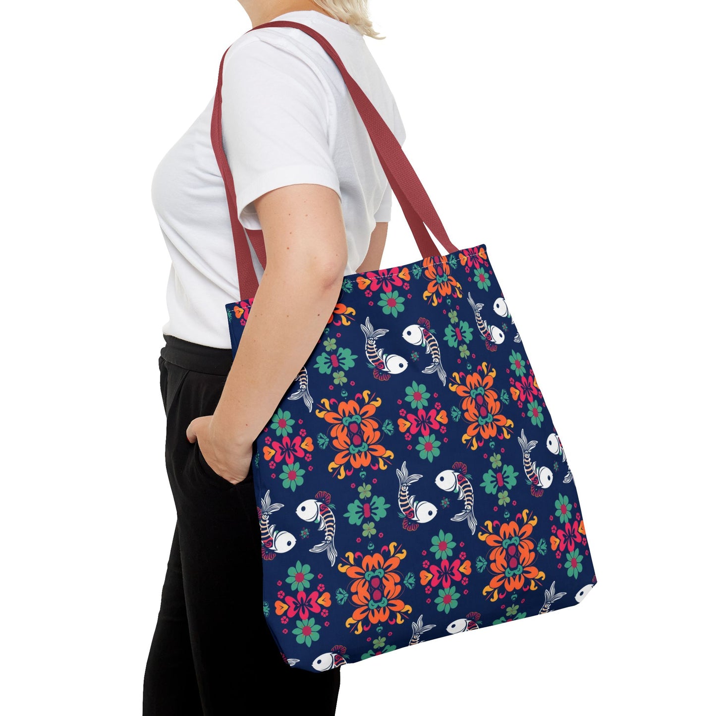 Tote Bag (AOP), Pisces, Zodiac, Flower Pattern