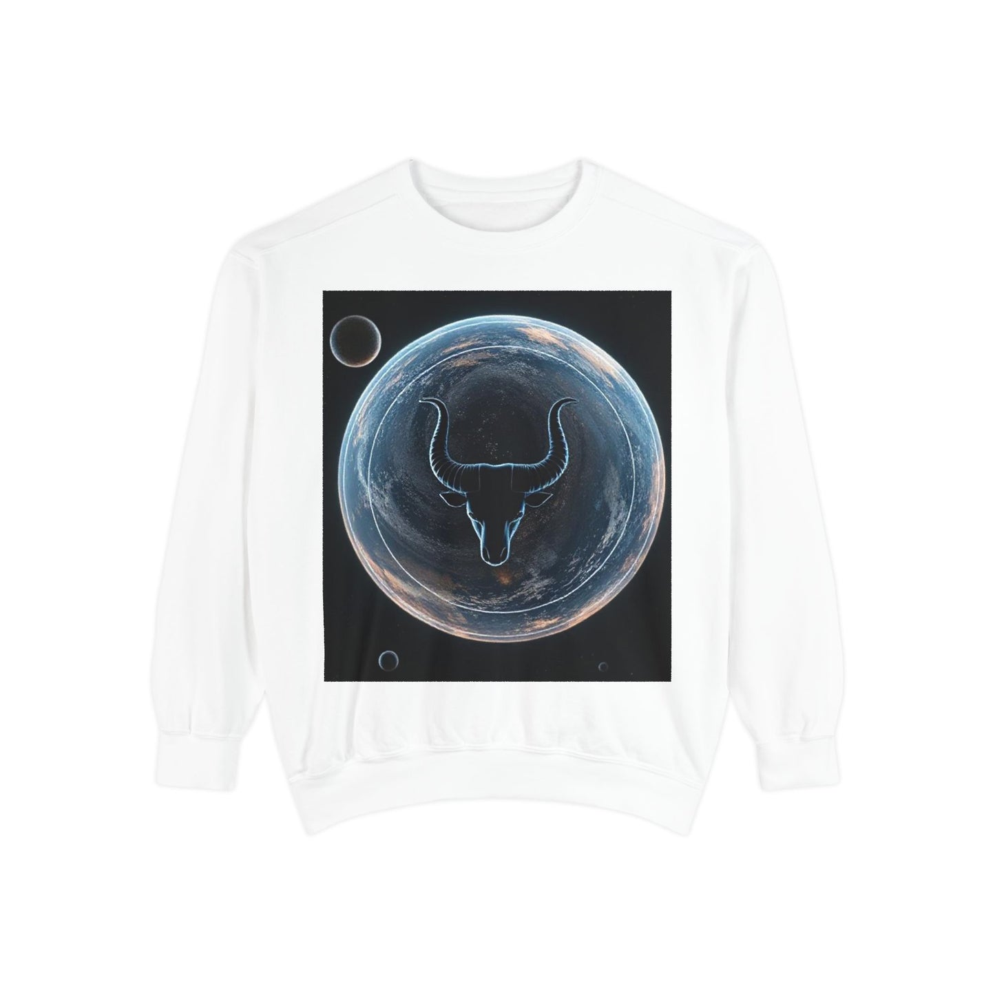 Garment-Dyed Sweatshirt, Unisex, Space Animal Design, Taurus