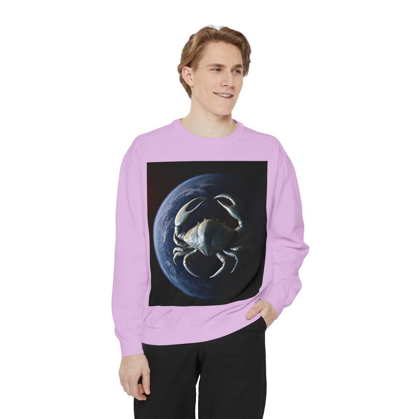 Garment-Dyed Sweatshirt, Unisex, Space Animal Design, Cancer