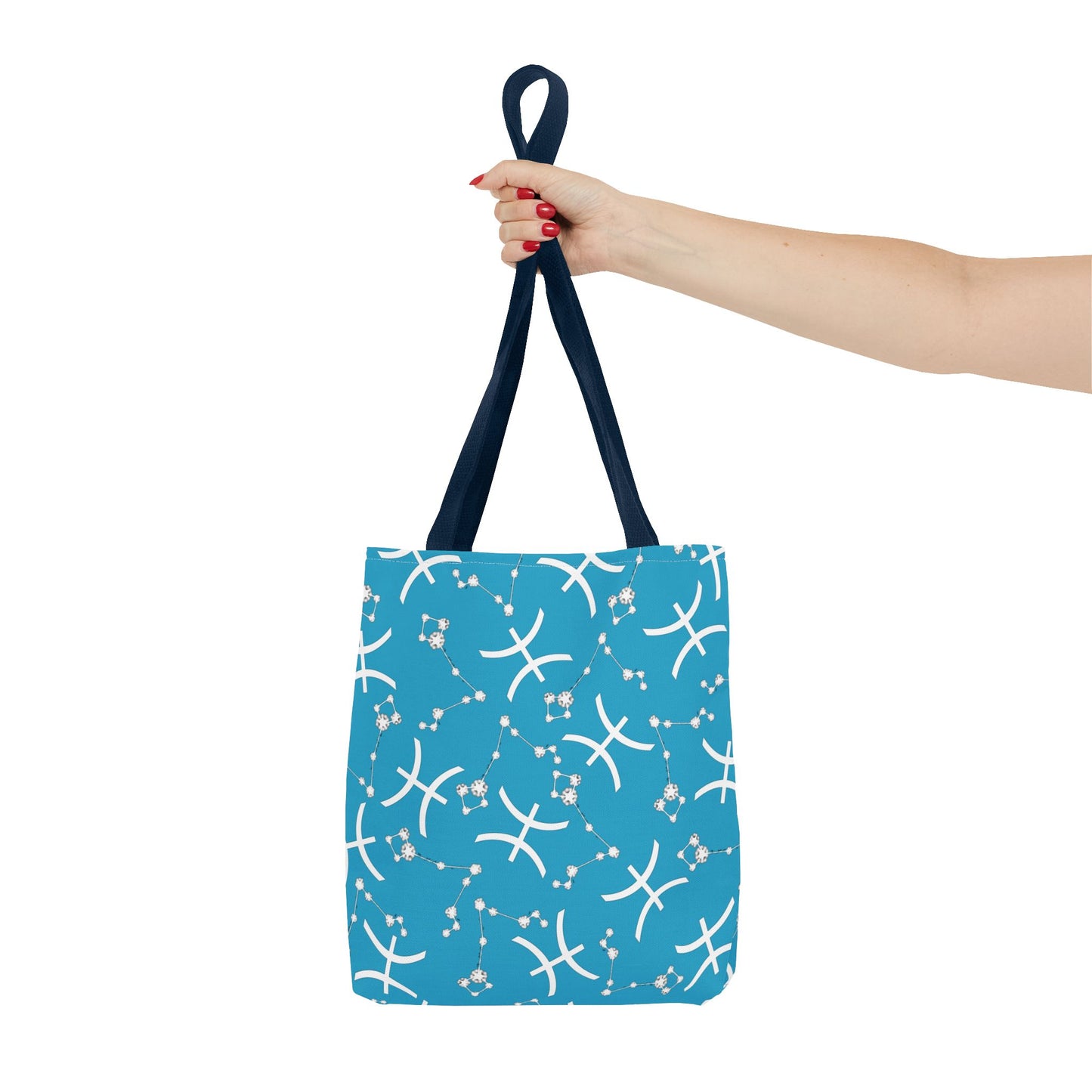 Tote Bag, Pisces Zodiac Sign, AOP, (Turquoise, White)