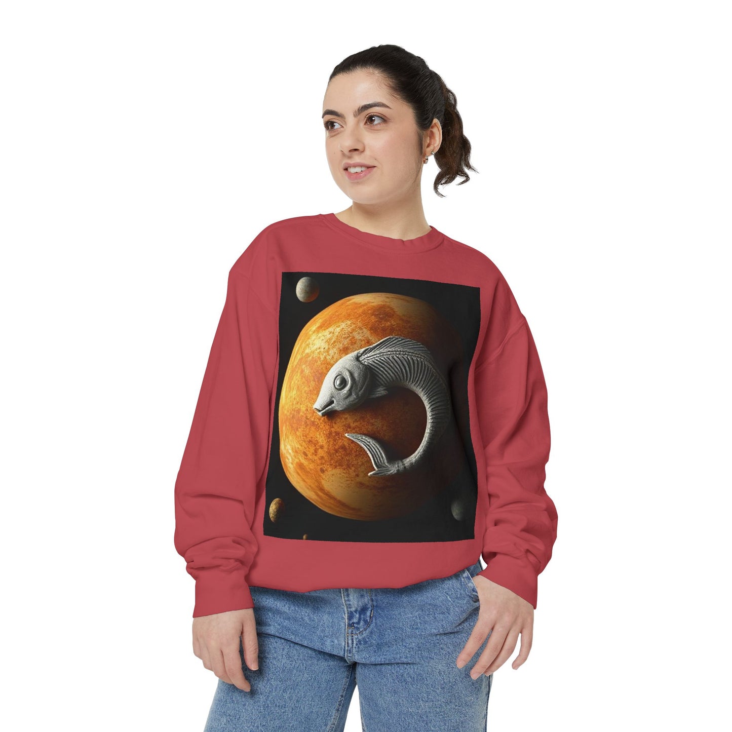Garment-Dyed Sweatshirt, Unisex, Space Animal Design, Pisces