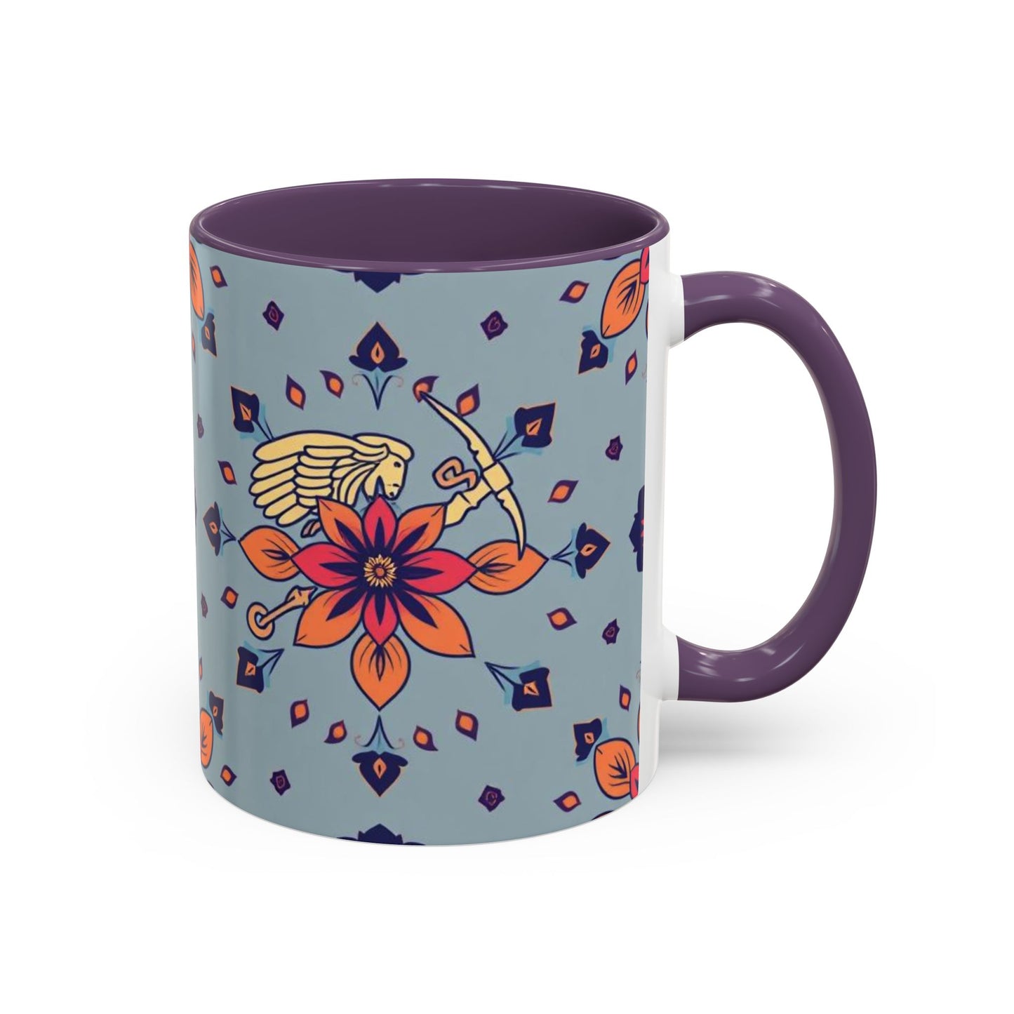 Accent Coffee Mug, Sagittarius, Zodiac v3. Flower Pattern, (11, 15oz)