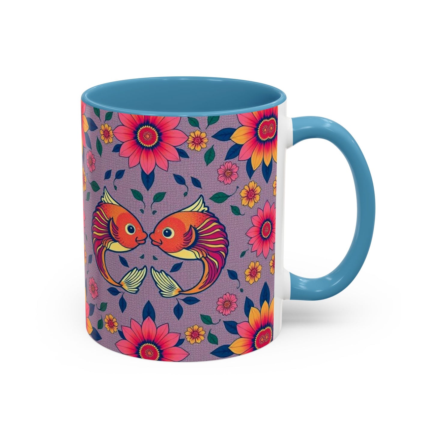 Accent Coffee Mug, Pisces, Zodiac v2, Flower Pattern, (11, 15oz)