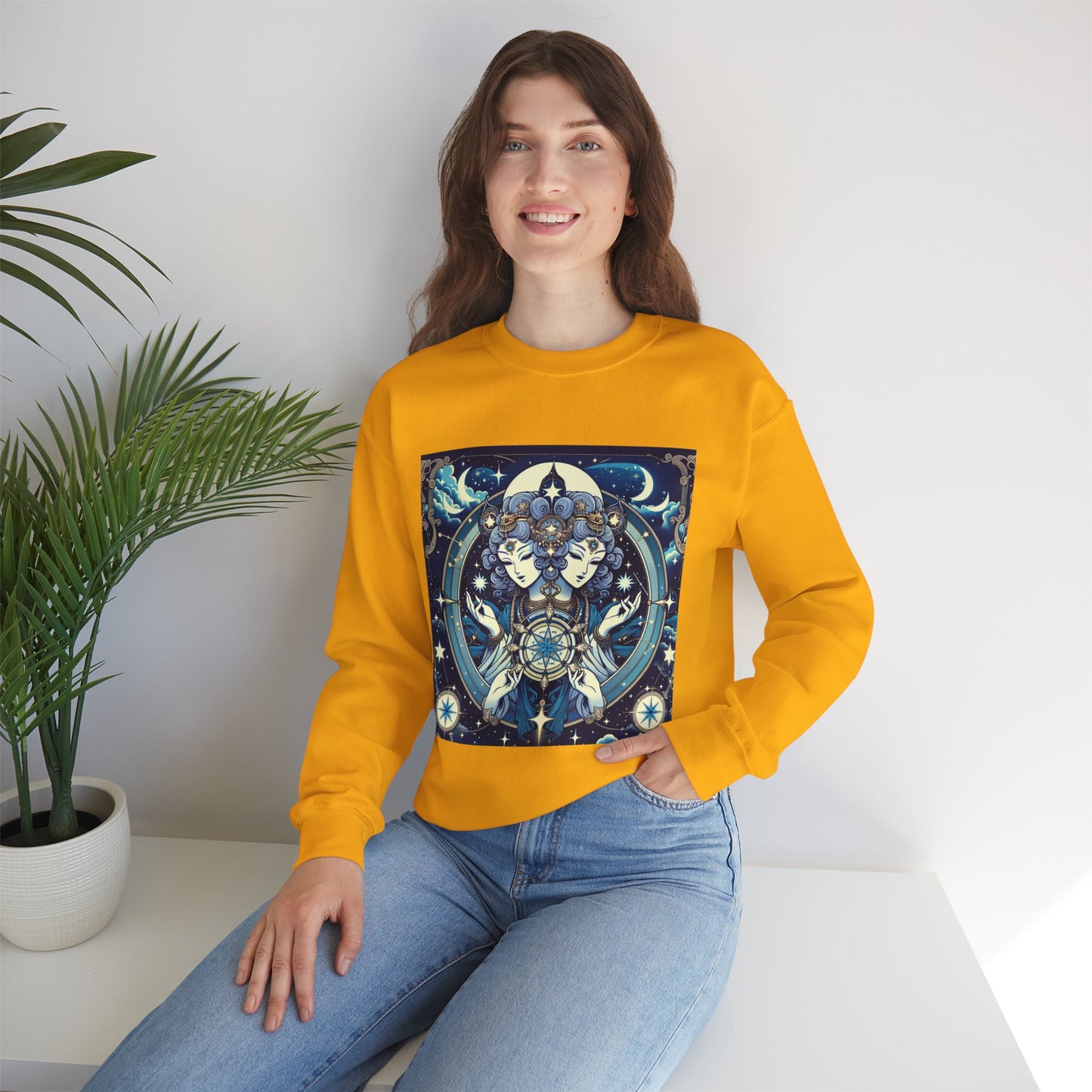 Unisex Heavy Blend™ Crewneck Sweatshirt,Twin Body, Gemini Zodiac Design