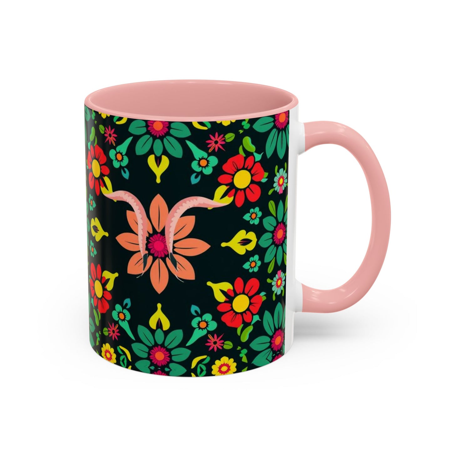 Accent Coffee Mug, Aquarius, Zodiac v4, Flower Pattern, (11, 15oz)