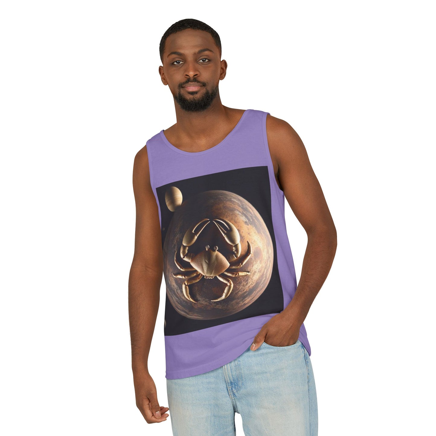 Unisex Garment-Dyed, Tank Top, Cancer Design, Planet Crab v1, 100% US cotton