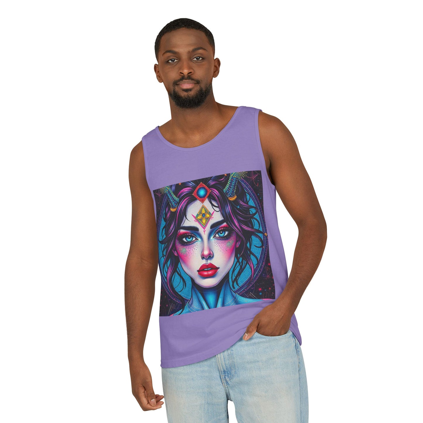 Unisex Garment-Dyed, Tank Top, Aquarius Design, Pop Art, 100% Ringspun US cotton