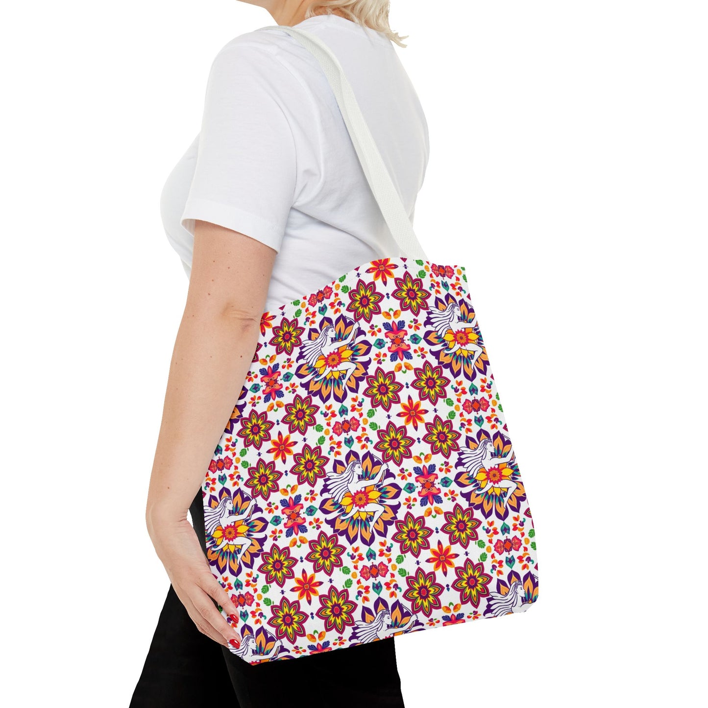 Tote Bag, (AOP), Sagittarius, Zodiac v2, Flower Pattern