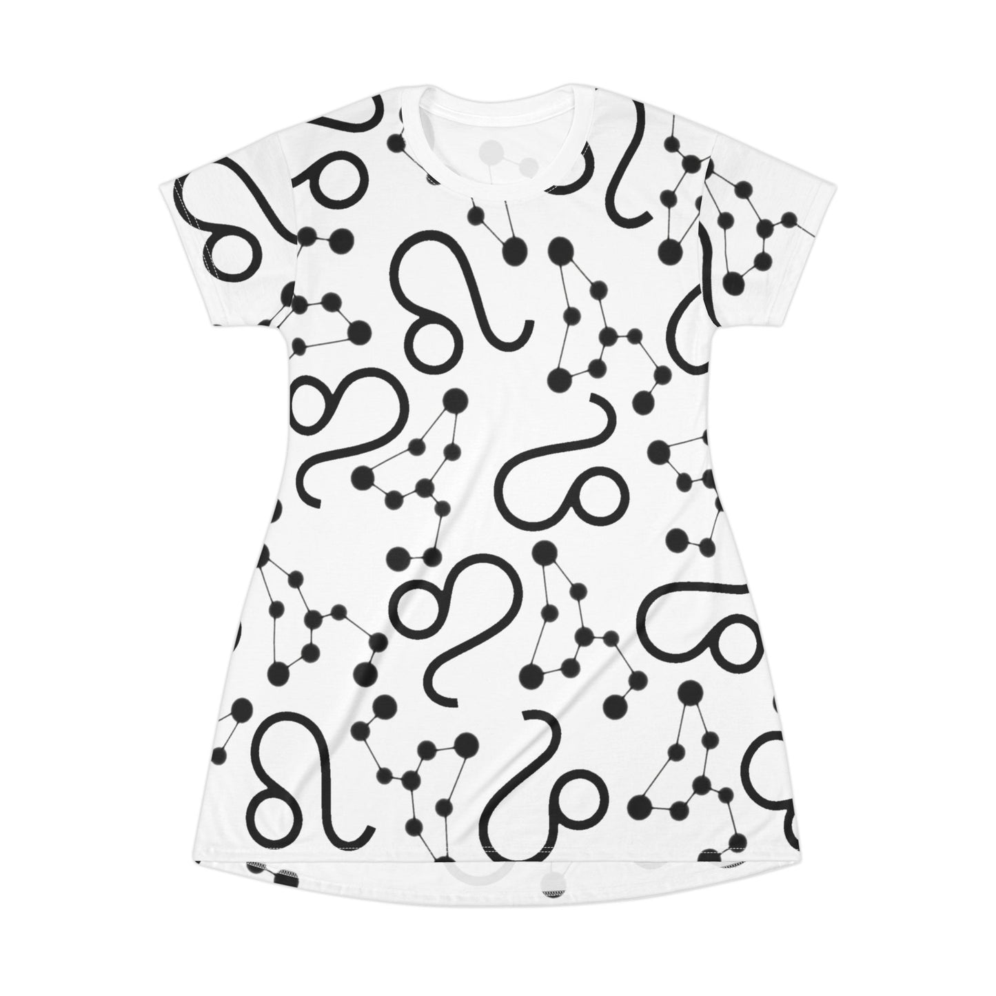 T-Shirt Dress (AOP), 100% Polyester, White thread color, Leo Zodiac design