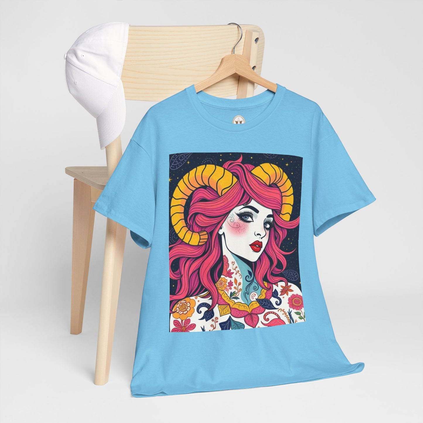 Unisex Heavy Cotton T-Shirt, Aries, Zodiac v2, Sexy Art