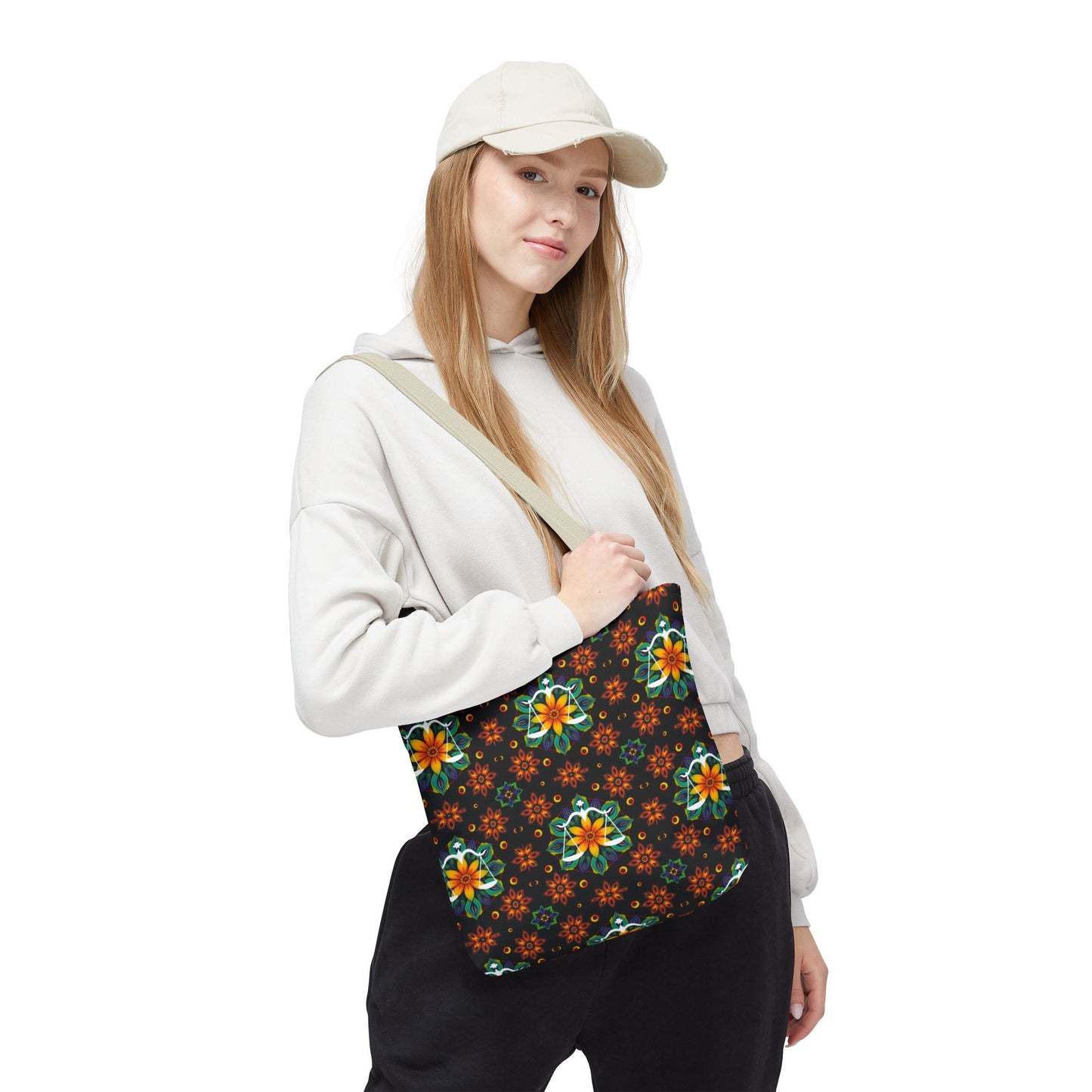 Tote Bag (AOP), Libra, Zodiac v2, Flower Pattern