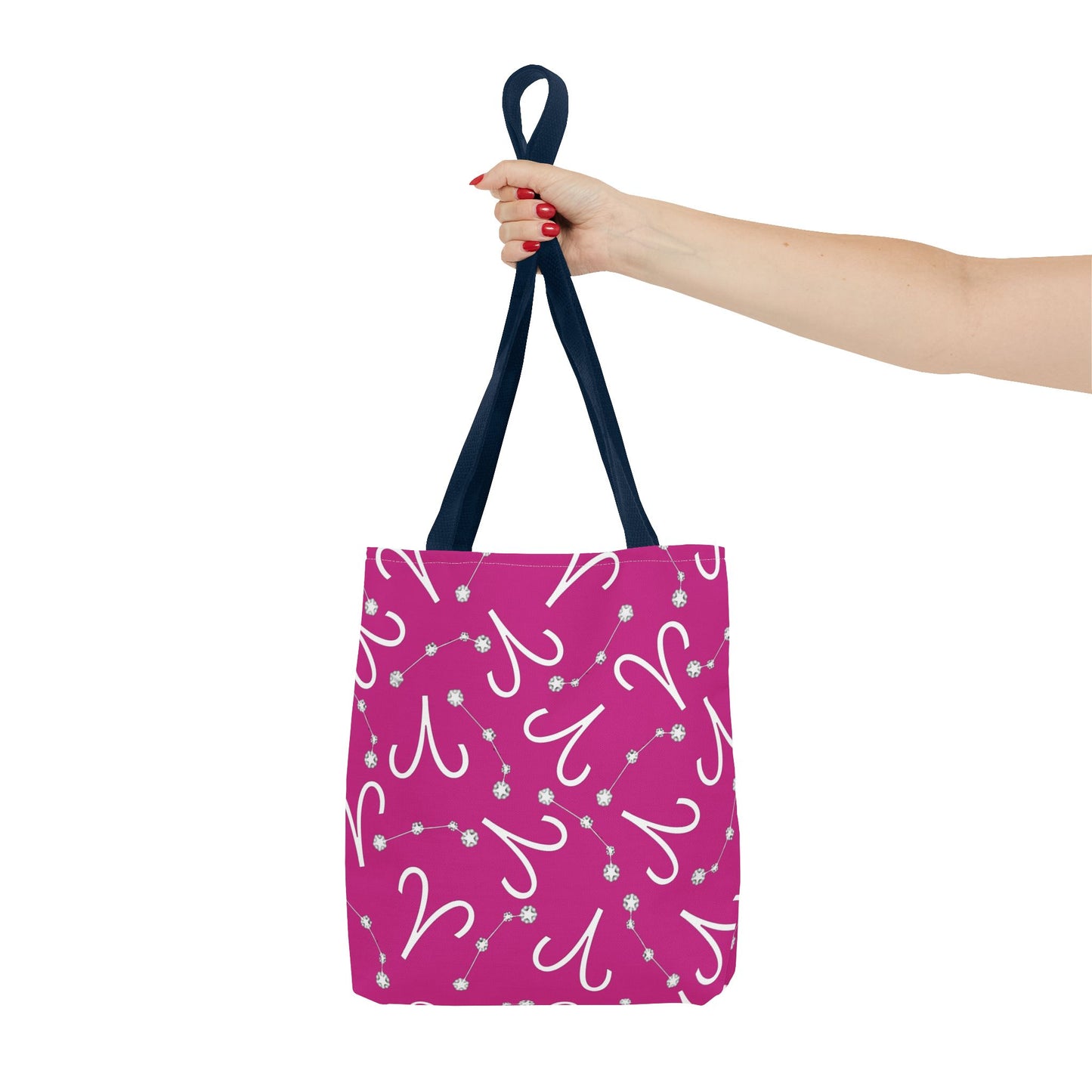 Tote Bag, Aries Zodiac Sign, AOP, (Pink, White)