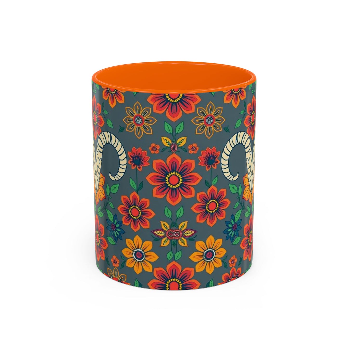 Accent Coffee Mug, Aries, Zodiac v4, Flower Pattern, (11, 15oz)