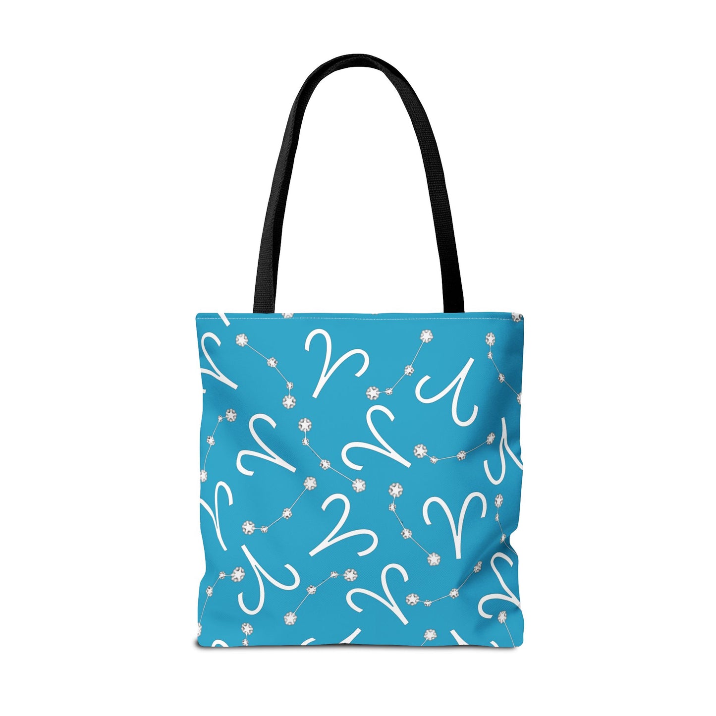 Tote Bag, Aries Zodiac Sign, AOP, (Turquoise, White)
