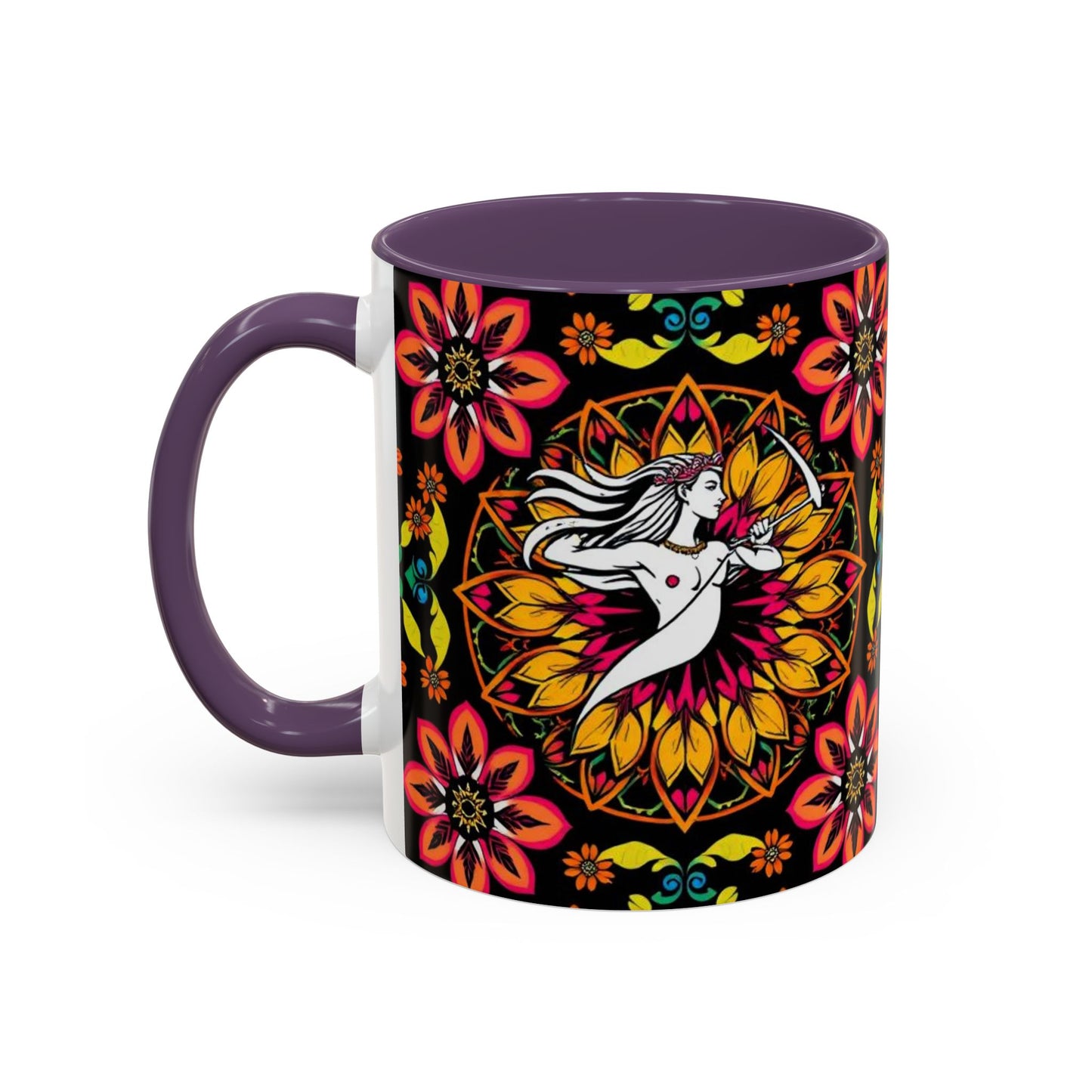 Accent Coffee Mug, Sagittarius, Zodiac v2. Flower Pattern, (11, 15oz)