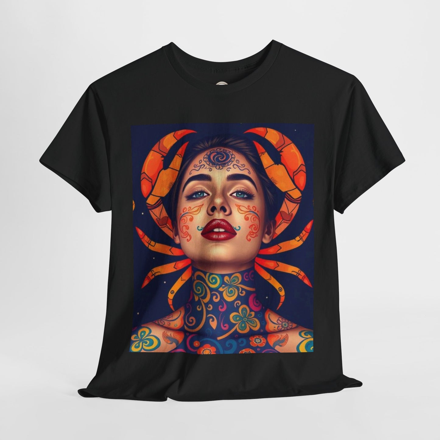 Unisex Heavy Cotton T-Shirt, Cancer, Zodiac v2, Sexy Art