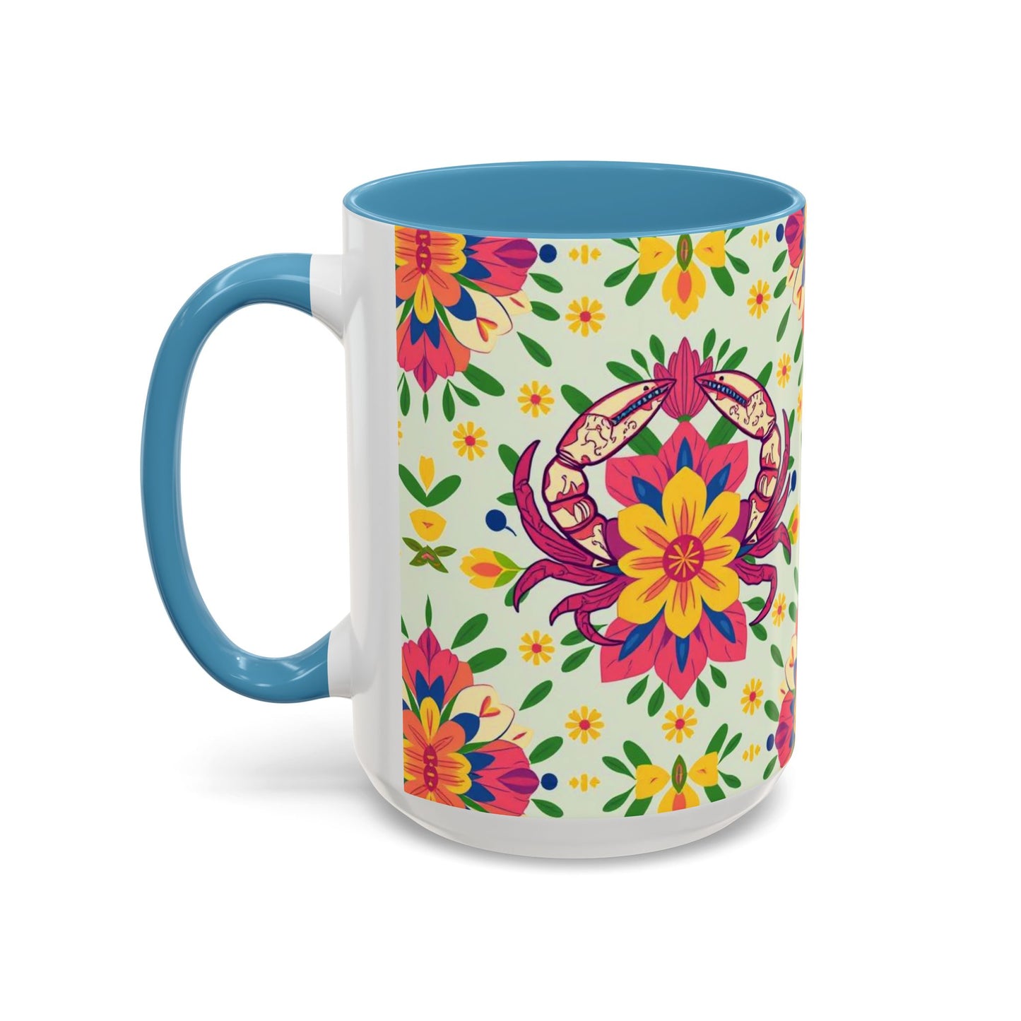 Accent Coffee Mug, Cancer, Zodiac v3, Flower Pattern, (11, 15oz)