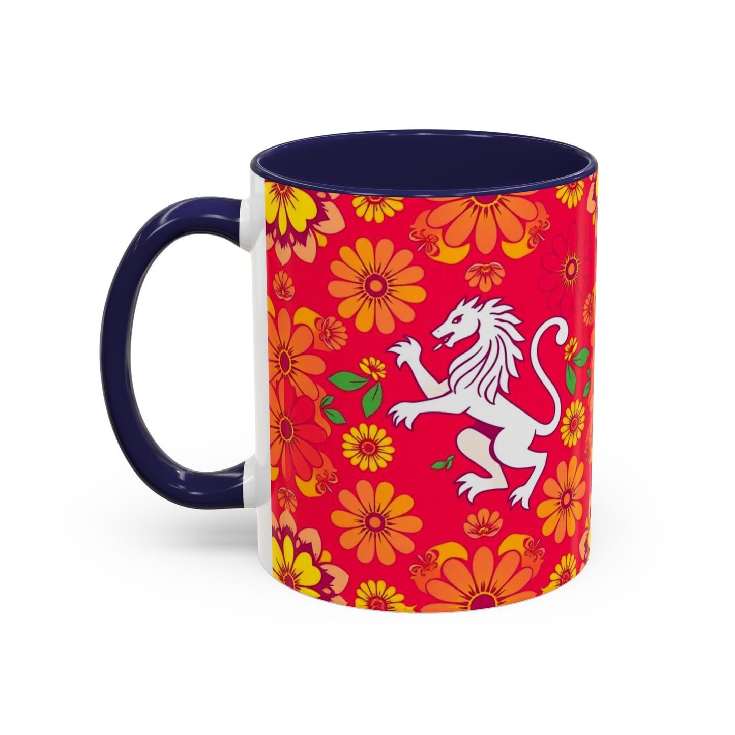 Accent Coffee Mug, Leo, Zodiac v4, Flower Pattern, (11, 15oz)