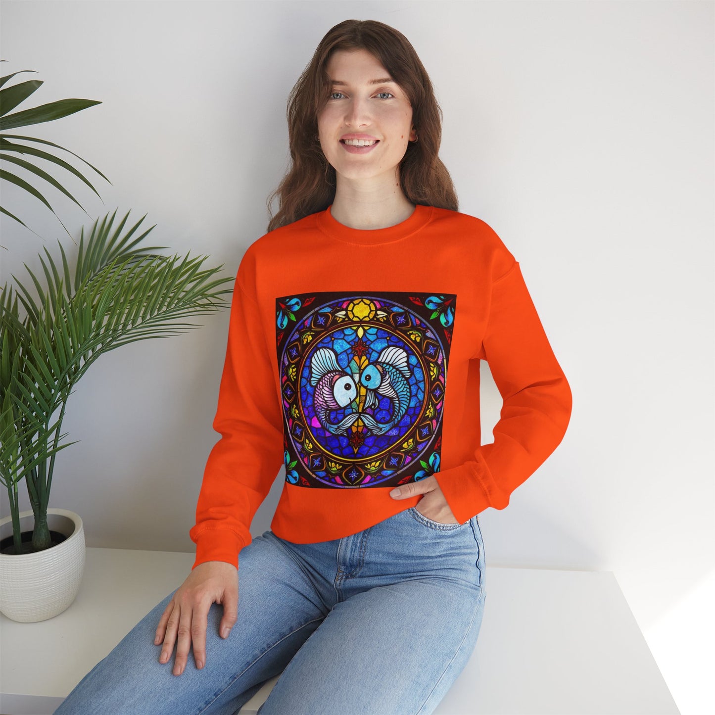 Unisex Heavy Blend™ Crewneck Sweatshirt, Glass, Pisces Zodiac Design