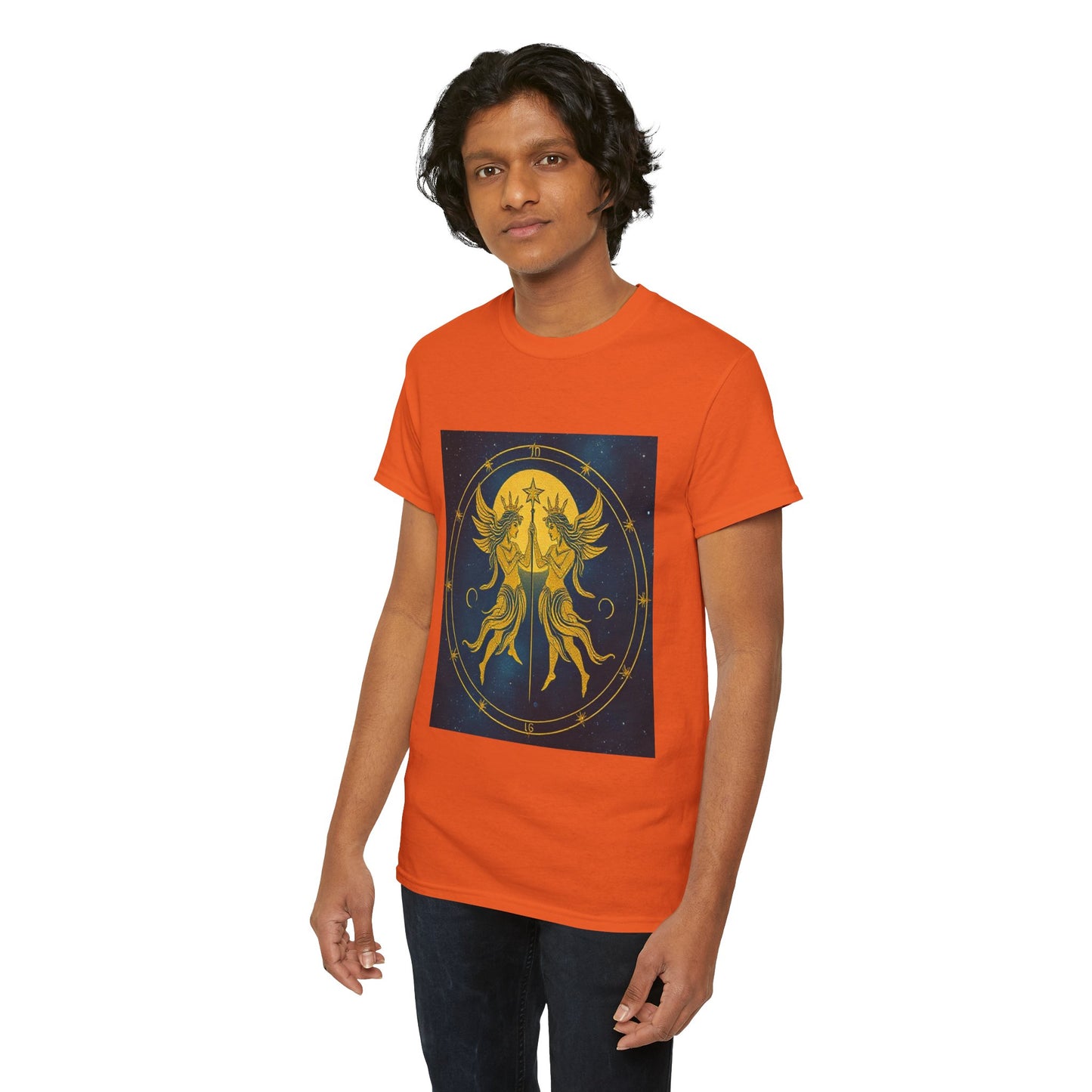 Unisex Heavy Cotton T-Shirt, Space Twins v3, Gemini Zodiac Design