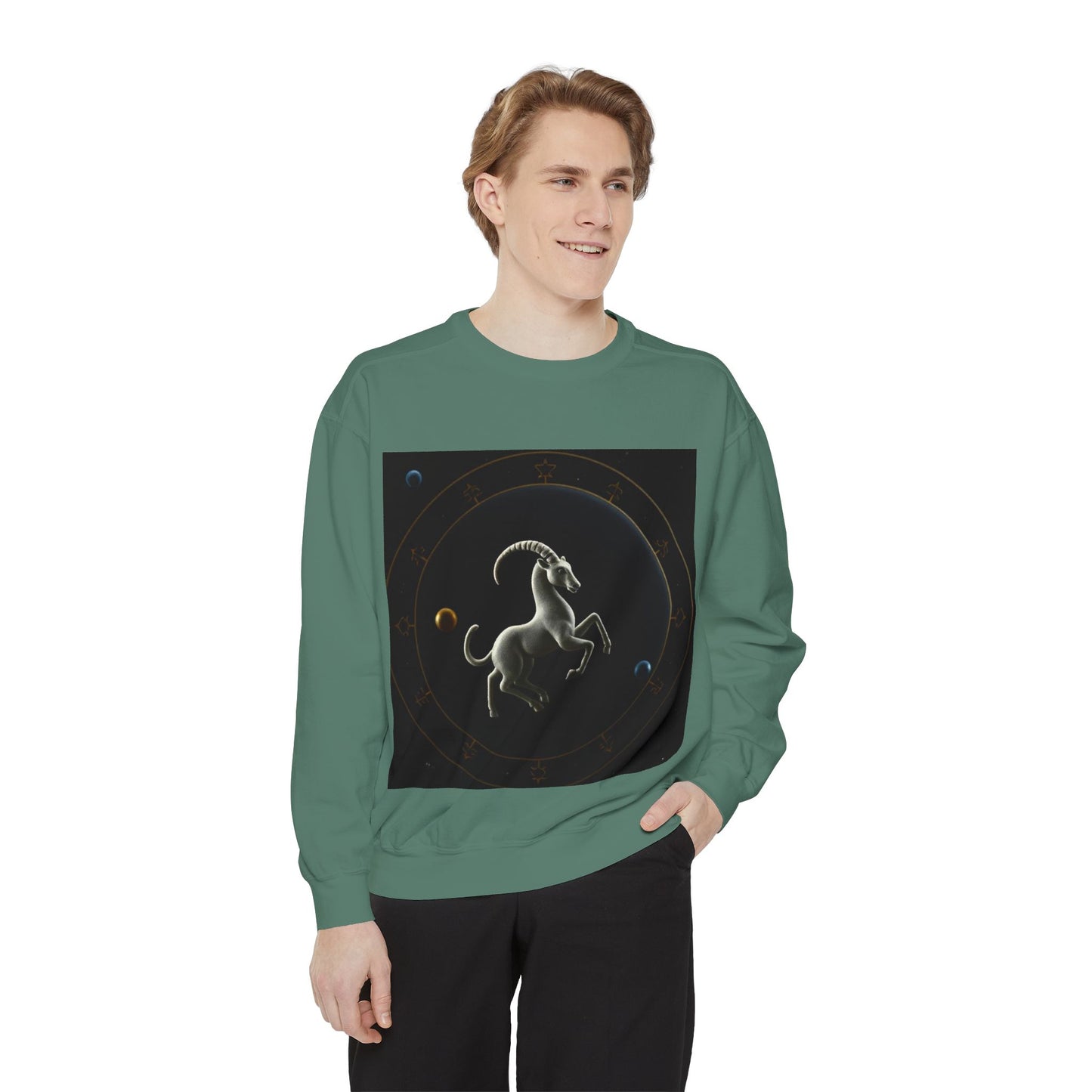 Garment-Dyed Sweatshirt, Unisex, Space Animal Design v1, Capricorn