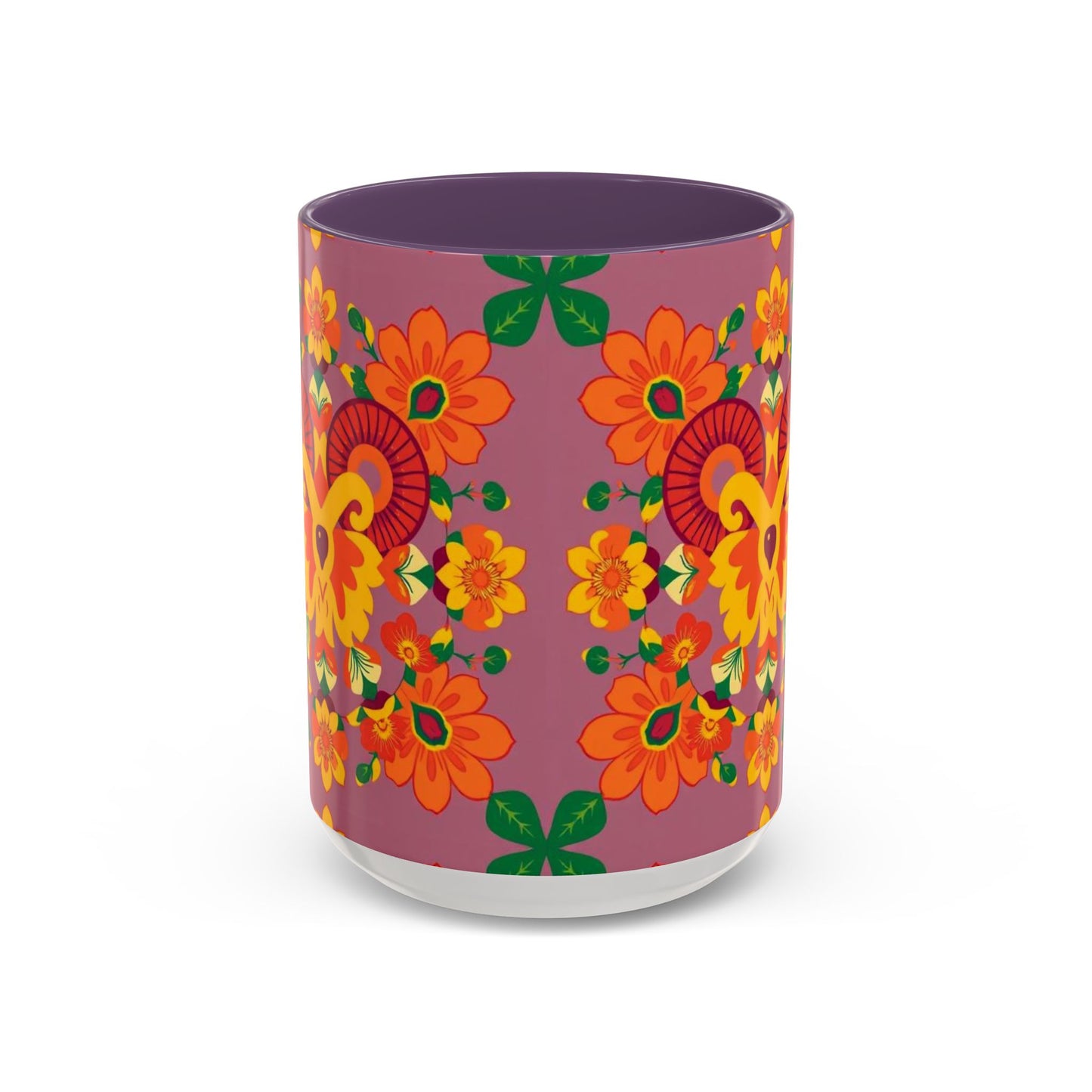 Accent Coffee Mug, Aries, Zodiac v1, Flower Pattern, (11, 15oz)