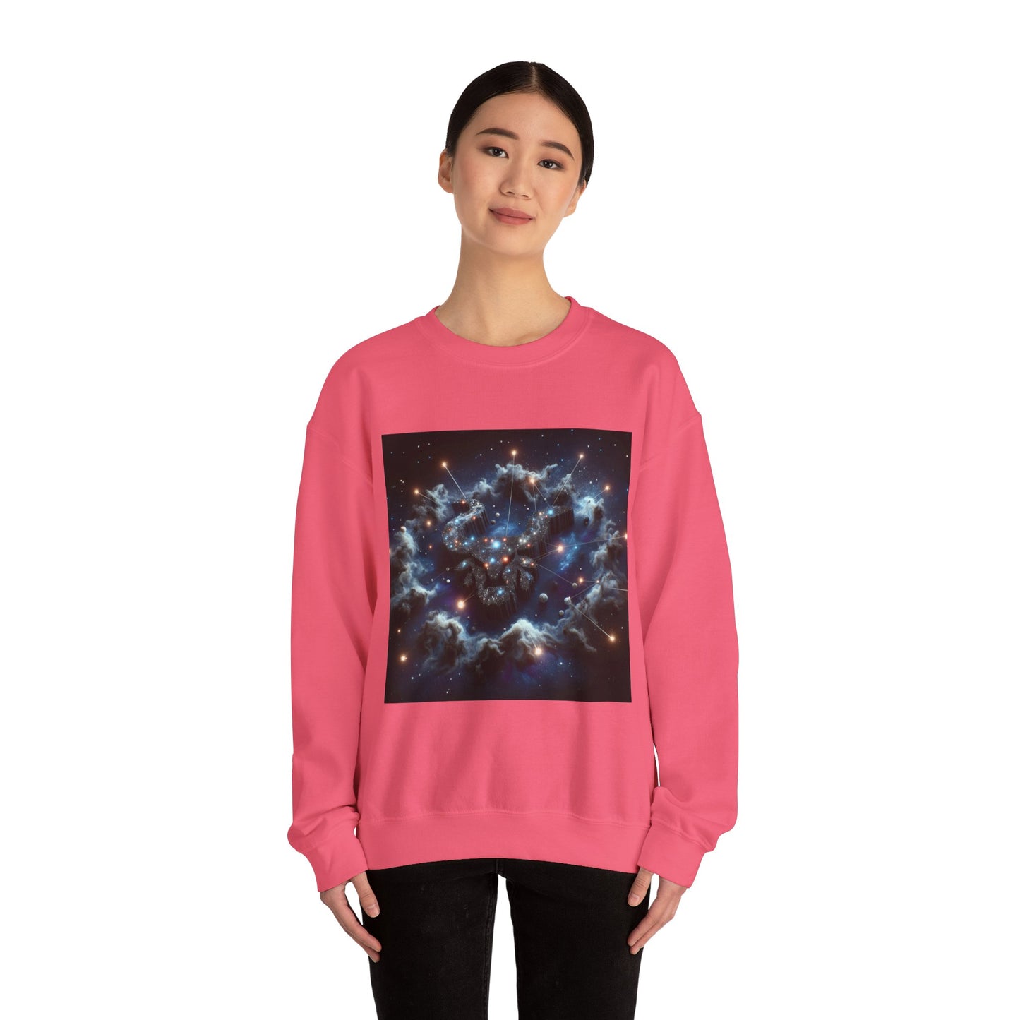 Unisex Heavy Blend™ Crewneck Sweatshirt, Space Bullhead, Taurus Zodiac Design