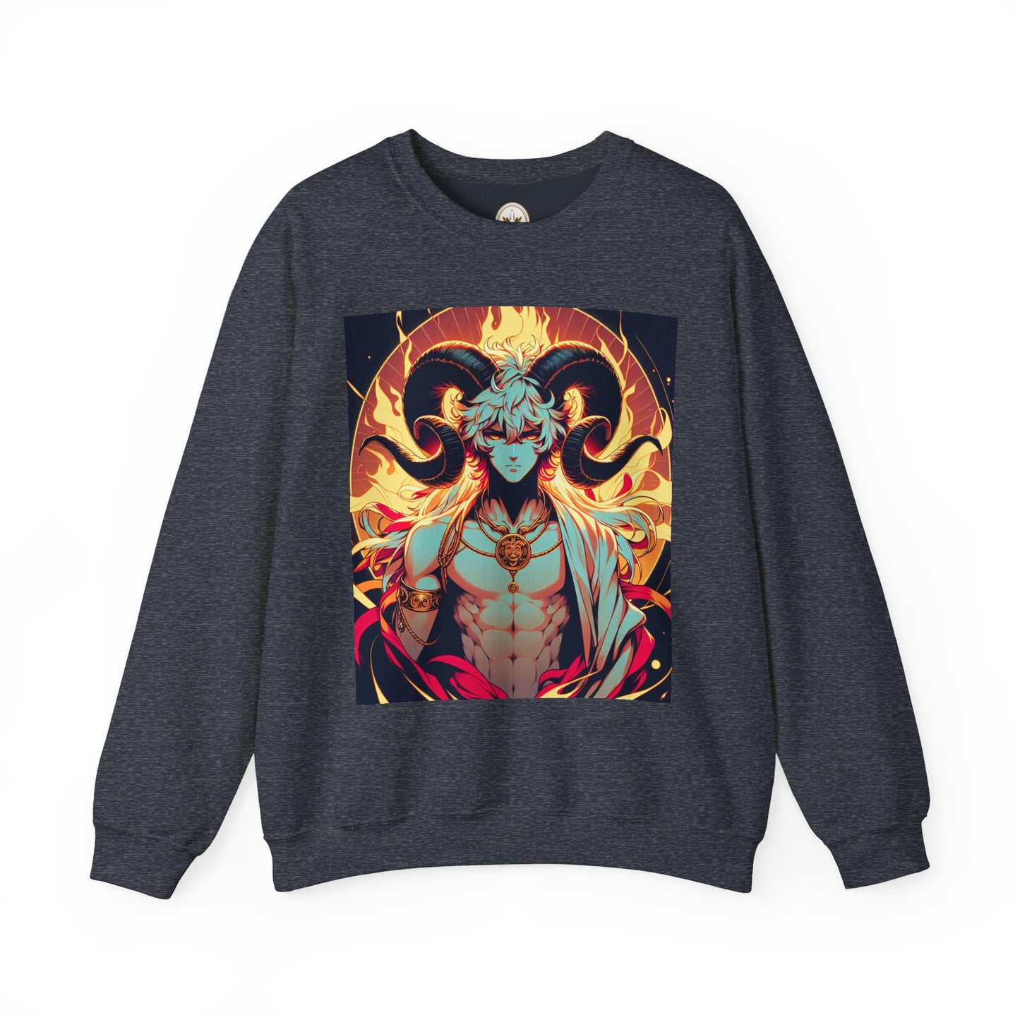 Unisex Heavy Blend™ Crewneck Sweatshirt, Anime Fire Aries, Zodiac Design