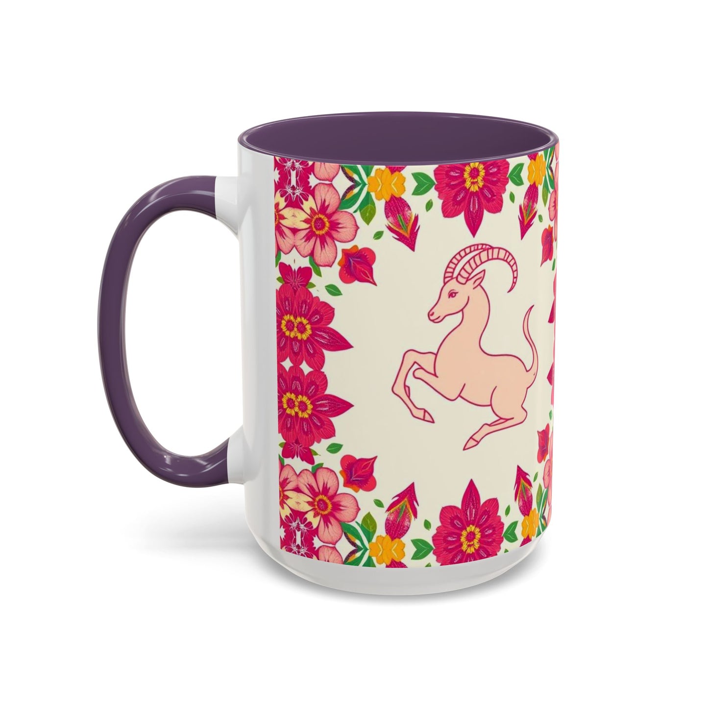 Accent Coffee Mug, Capricorn, Zodiac v2, Flower Pattern, (11, 15oz)