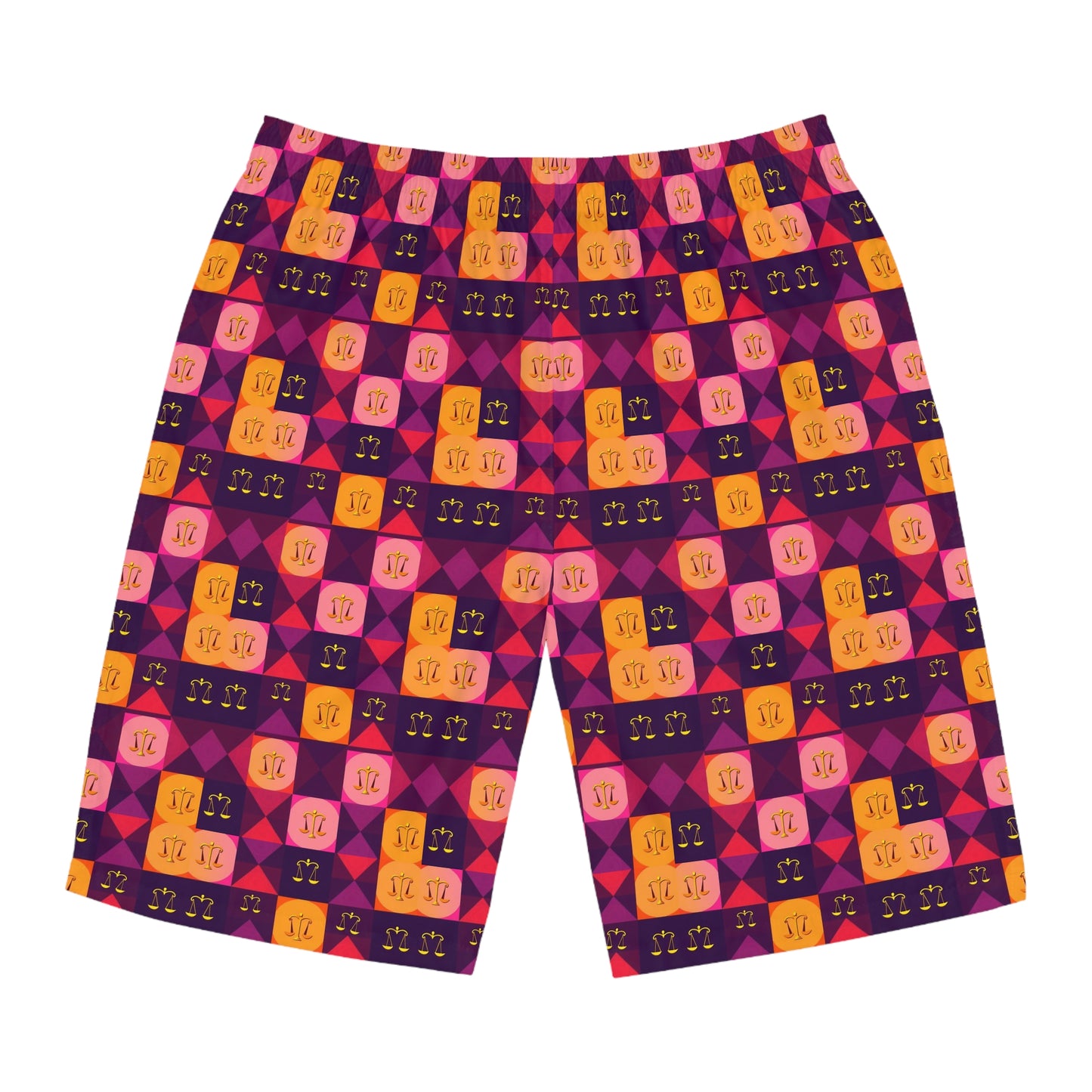 Men's Board Shorts, (AOP), Libra, Zodiac v1, Shape Pattern